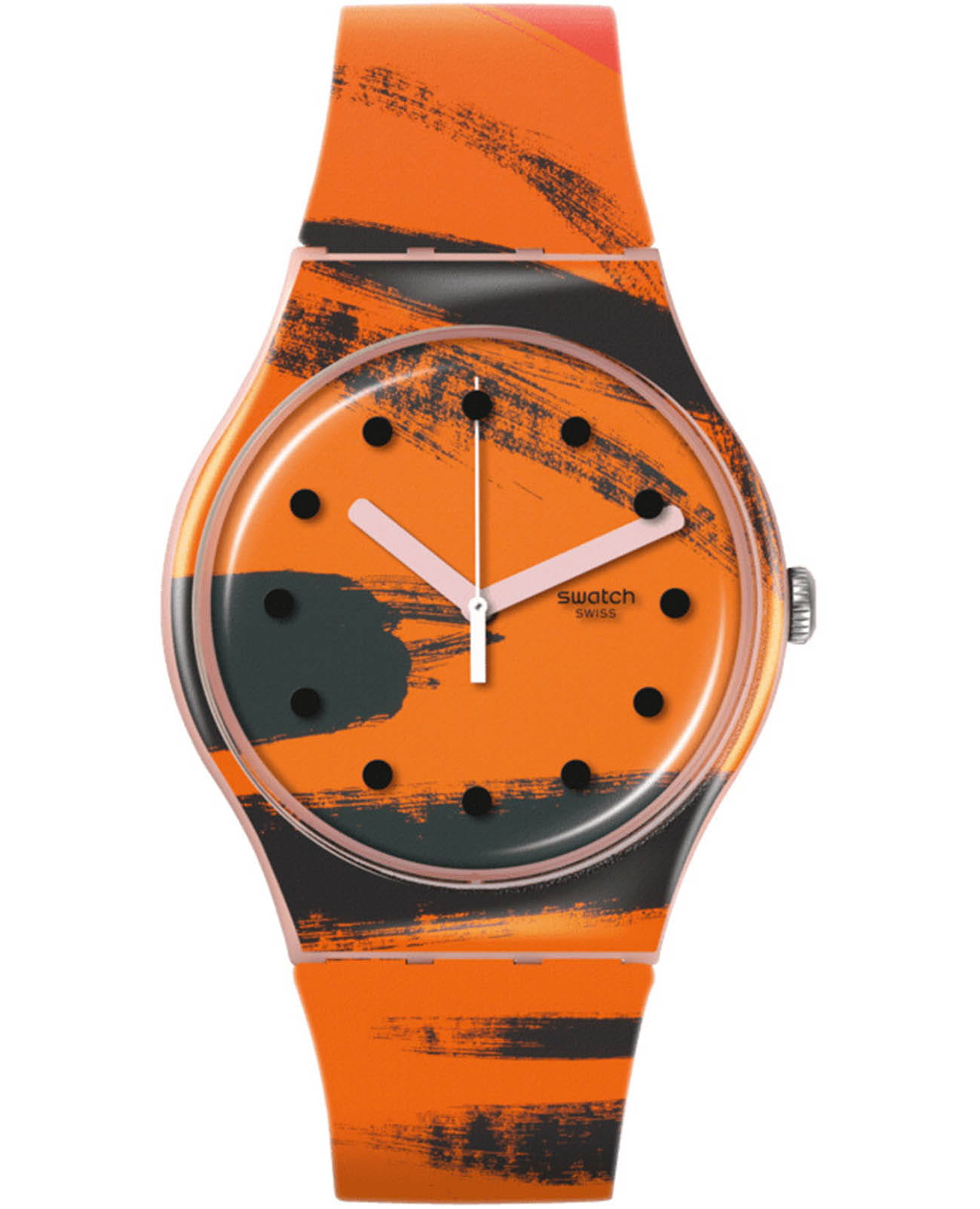 Swatch Swatch New Gent SUOZ362  SUOZ362 кварцевые мужские часы оранжевый циферблат, браслет силикон — вид спереди
