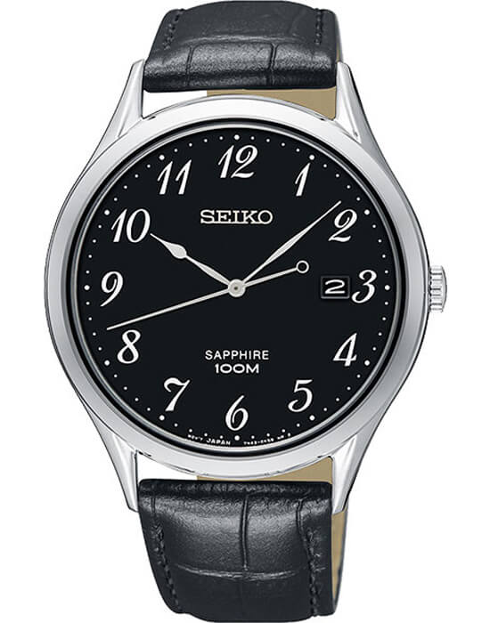 Seiko Seiko Conceptual Series Dress SGEH77P1  SGEH77P1 кварцевые мужские часы черный циферблат, браслет кожаный — вид спереди