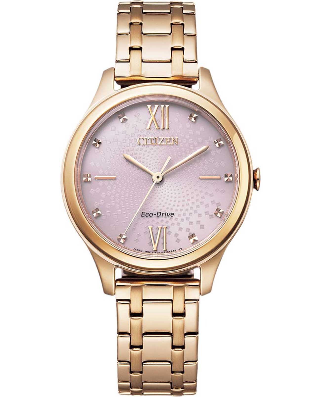 Citizen Citizen Eco-Drive EM0503-75X  EM0503-75X кварцевые женские часы розовый циферблат, браслет нержавеющая сталь с ip-покрытием — вид спереди