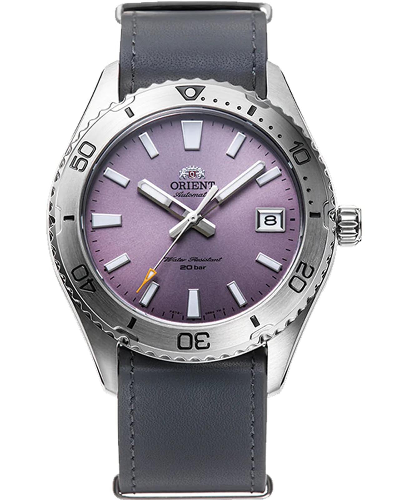 Orient Orient Diving Sport Automatic RA-AC0Q07V (RN-AC0Q07V)  RA-AC0Q07V механические мужские часы фиолетовый циферблат, браслет кожаный — вид спереди