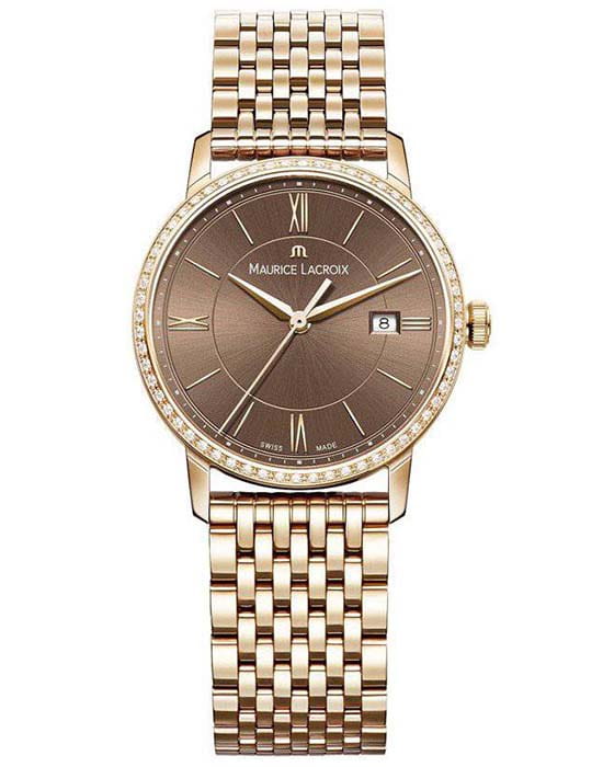 Maurice Lacroix Maurice Lacroix Eliros EL1094-PVPD6-710-1  EL1094-PVPD6-710-1 кварцевые женские часы коричневый циферблат, браслет сталь c pvd покрытием — вид спереди