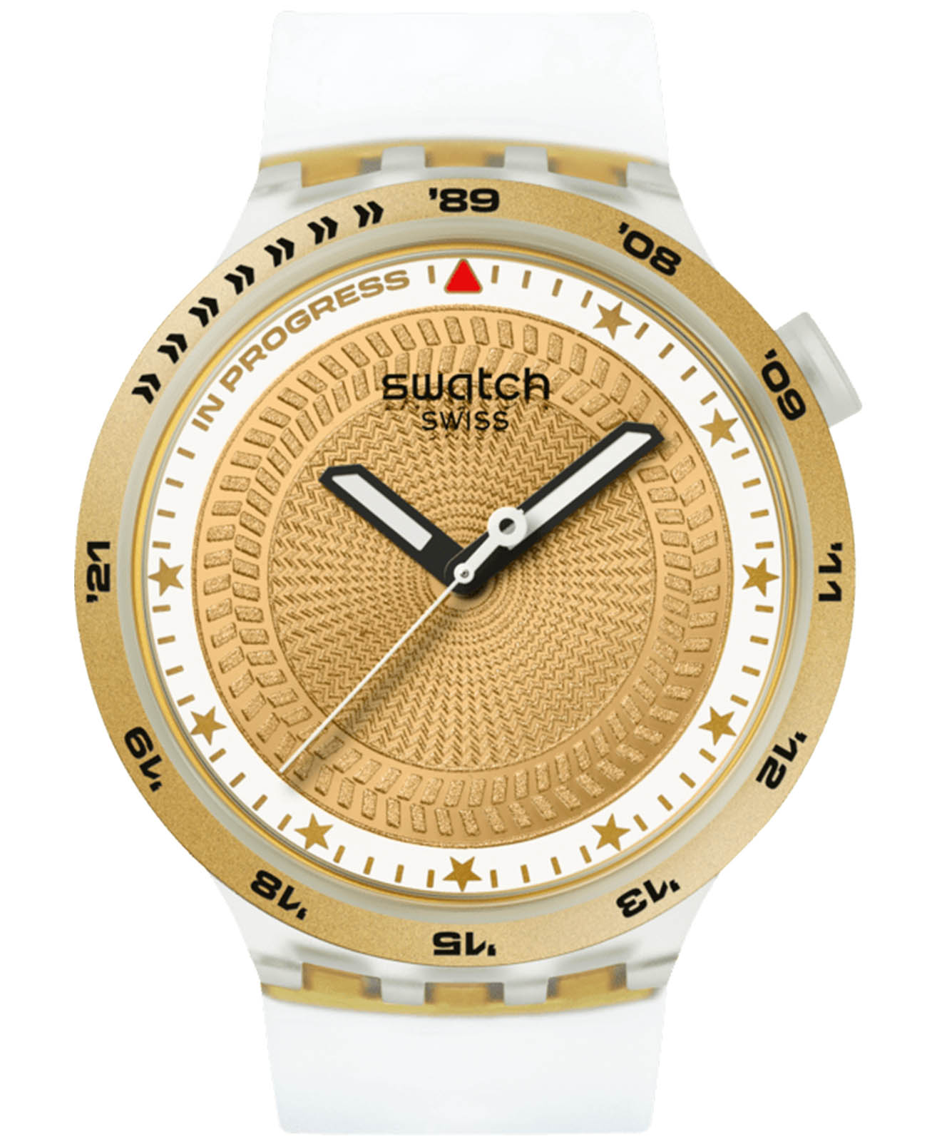 Swatch Swatch Big Bold Biosourced Standard SB05K105  SB05K105 кварцевые мужские часы золотой циферблат, браслет биоматериал — вид спереди