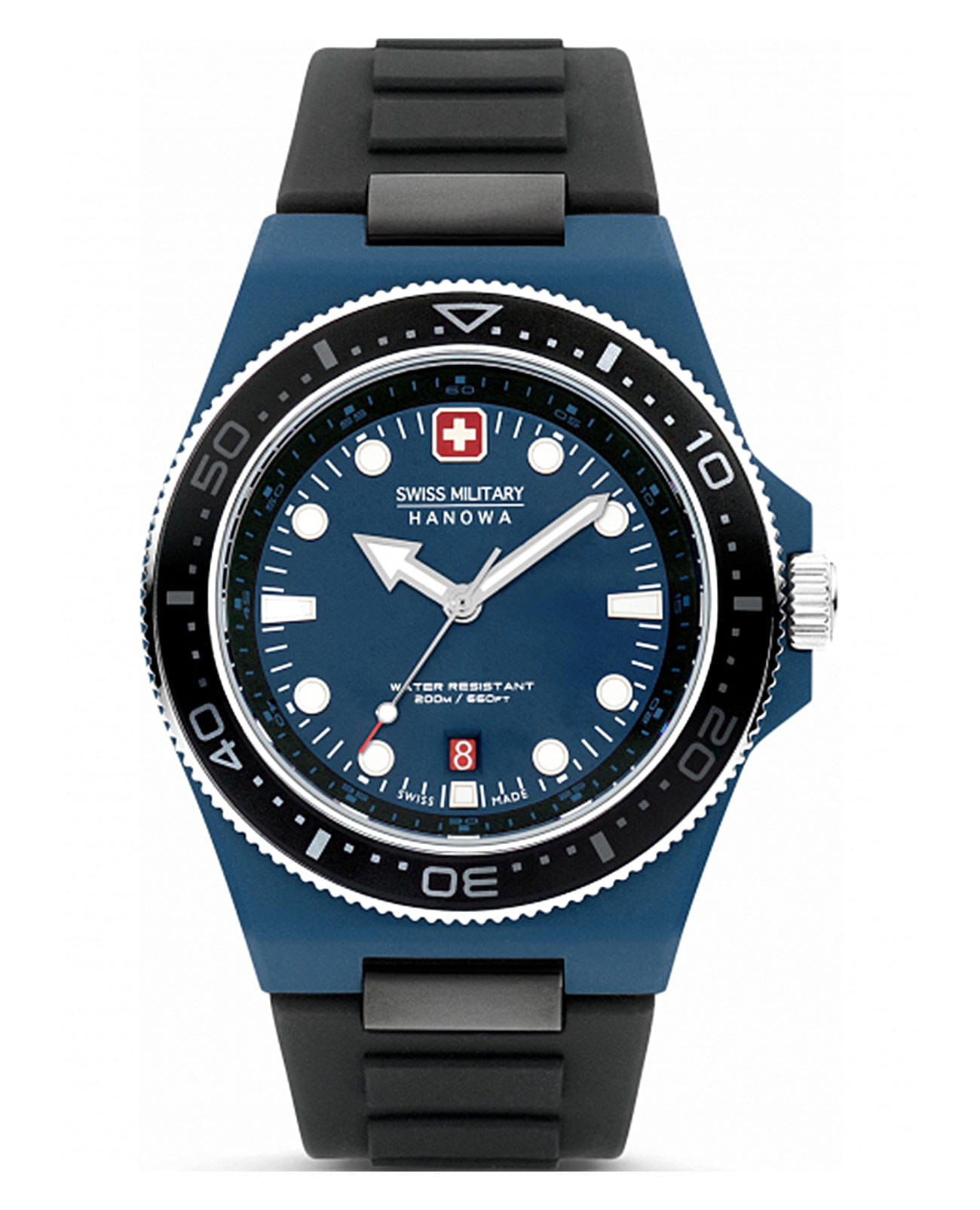 Swiss Military Hanowa Swiss Military Hanowa Ocean Pioneer SMWGN0001184  SMWGN0001184 кварцевые мужские часы синий циферблат, браслет силикон — вид спереди