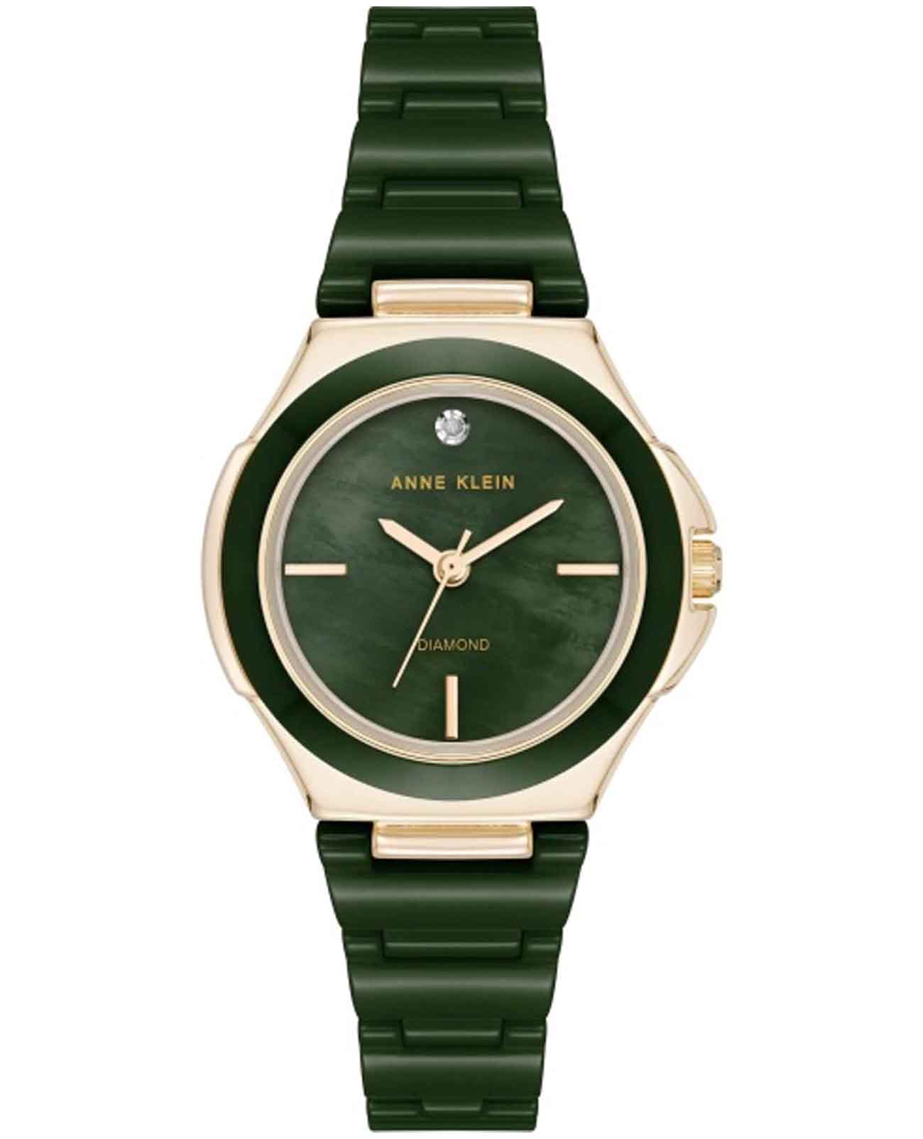 Anne Klein Anne Klein Diamond 5112GPGN  5112GPGN кварцевые женские часы черный циферблат, браслет титановый c pvd покрытием + керамика — вид спереди