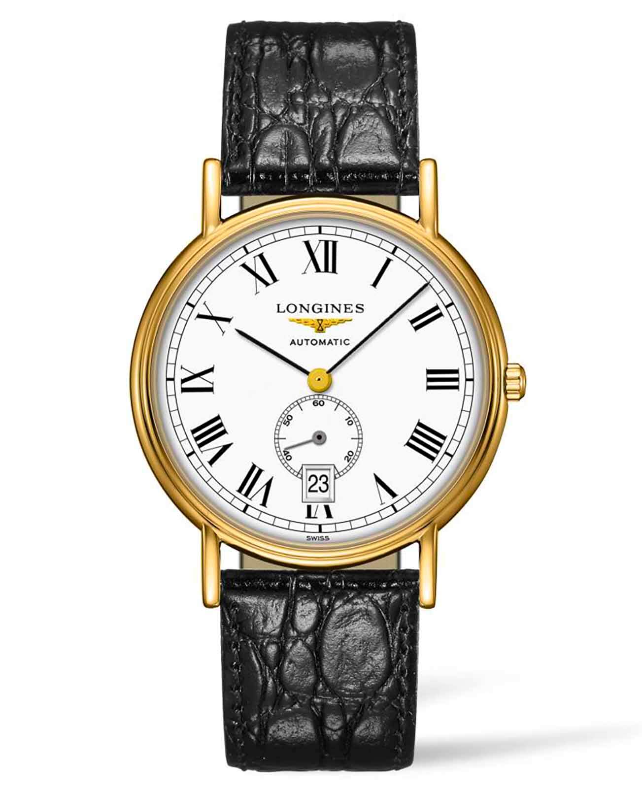 Longines Longines Presence L4.805.2.11.2  L48052112 механические мужские часы белый циферблат, браслет кожаный — вид спереди