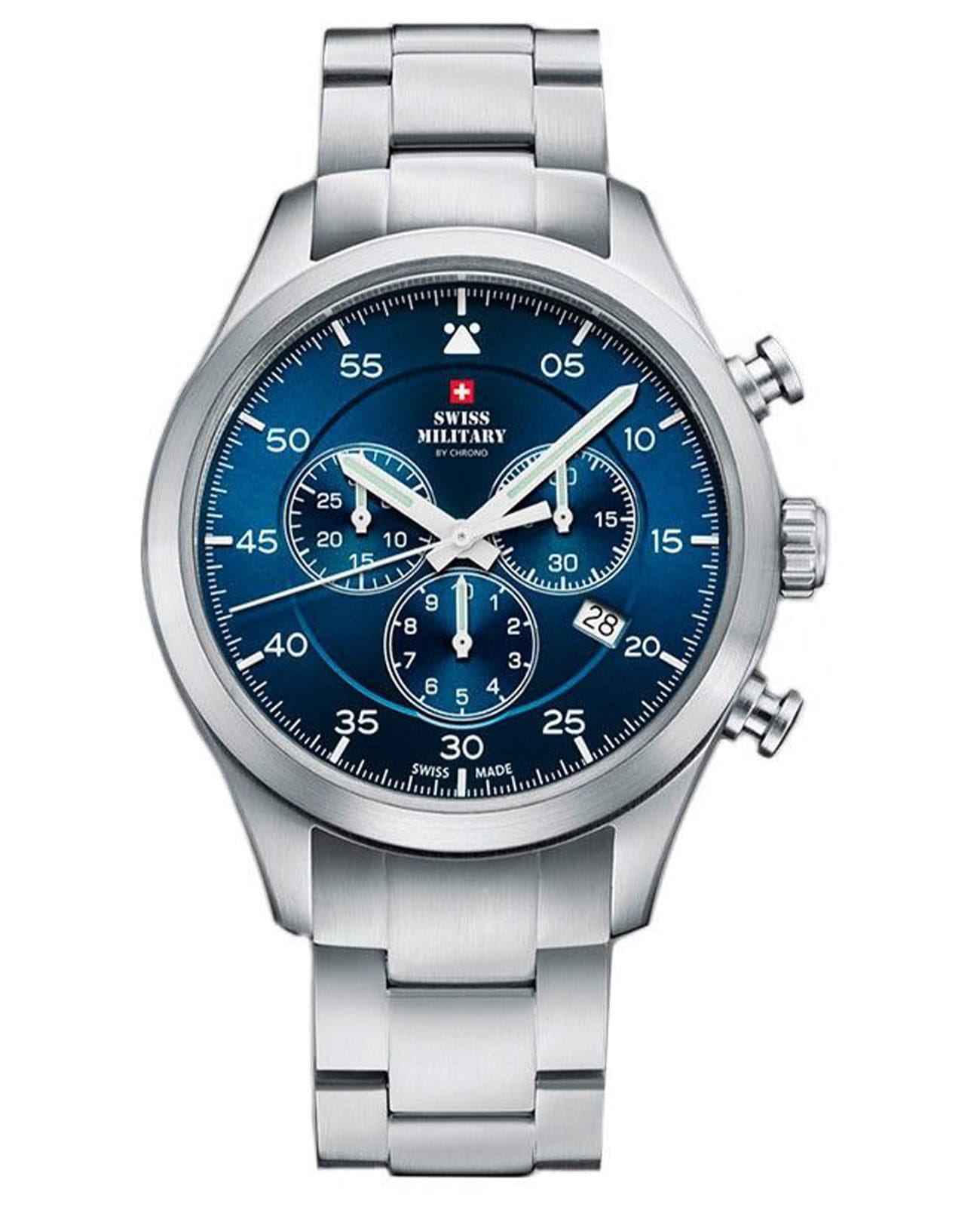 Swiss Military by Chrono Swiss Military by Chrono SM34076.02  SM34076.02 кварцевые мужские часы синий циферблат, браслет нержавеющая сталь — вид спереди