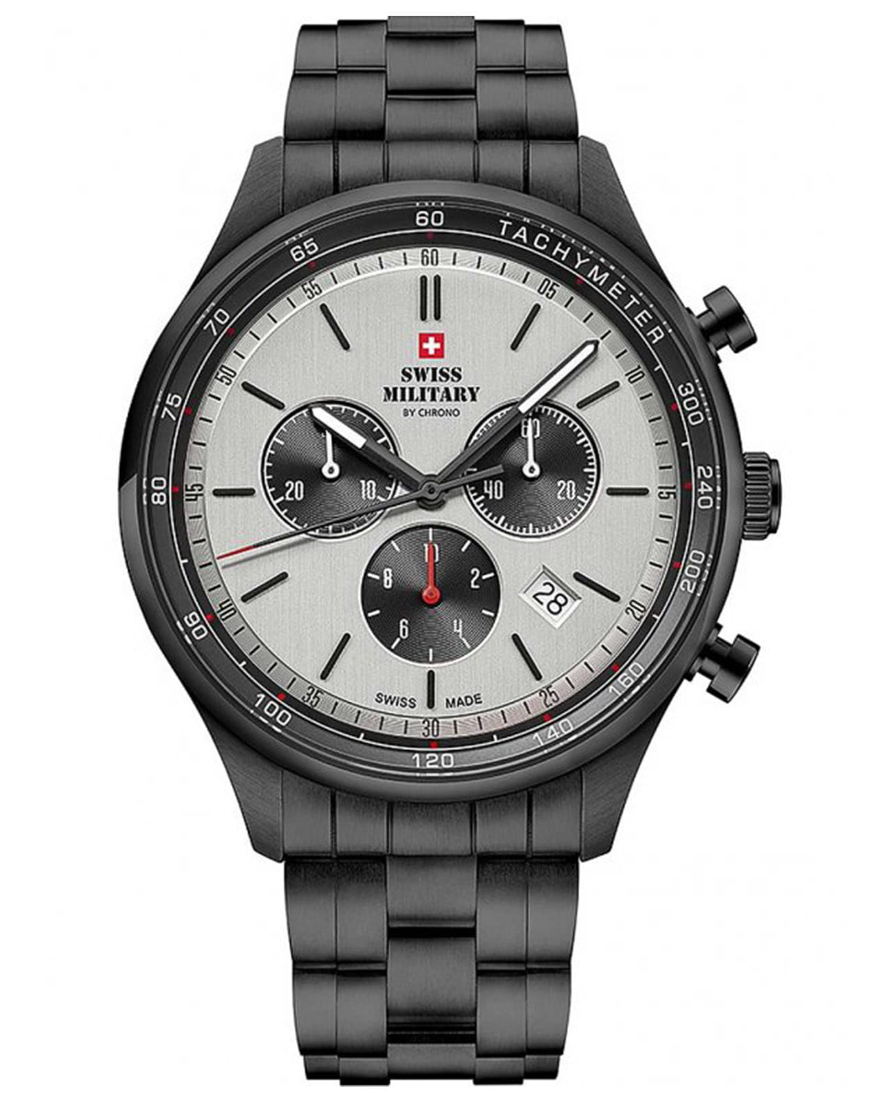 Swiss Military by Chrono Swiss Military by Chrono SM34081.05  SM34081.05 кварцевые мужские часы серебристый циферблат, браслет нержавеющая сталь с pvd-покрытием — вид спереди