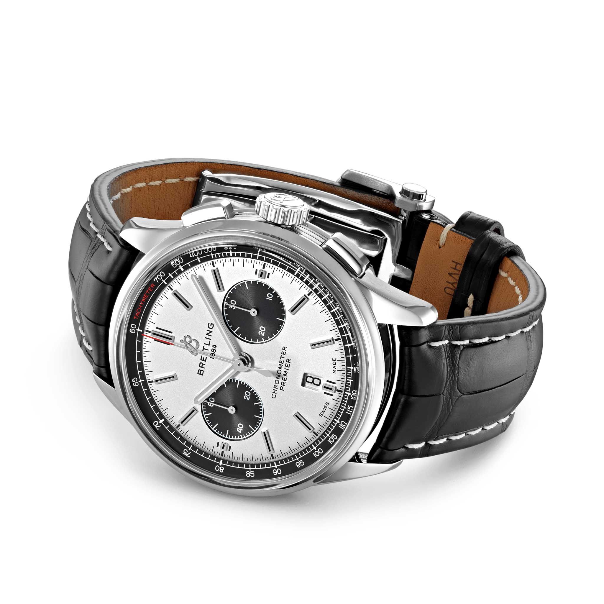 Breitling Breitling Premier B01 Chronograph 42 AB0118221G1P1, premier швейцария мужские часы на браслете кожаный боковой вид