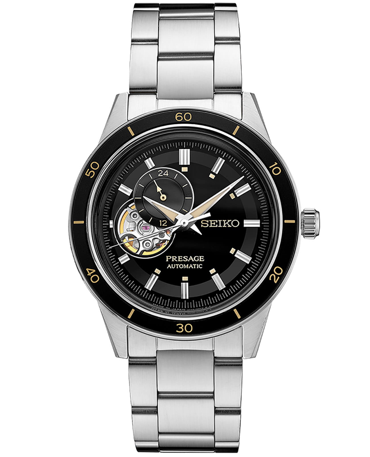 Seiko Seiko Presage SSA425J1  SSA425J1 механические мужские часы черный циферблат, браслет нержавеющая сталь — вид спереди