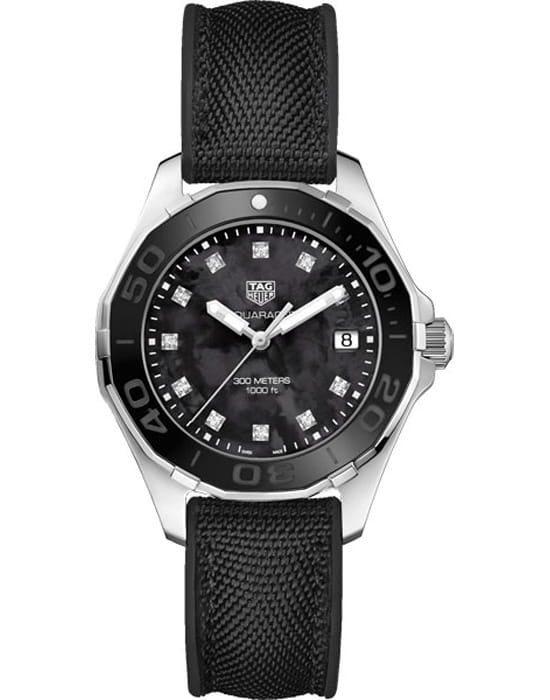TAG Heuer TAG Heuer Aquaracer WAY131M.FT6092  WAY131M.FT6092 кварцевые женские часы черный циферблат, браслет тканевый — вид спереди