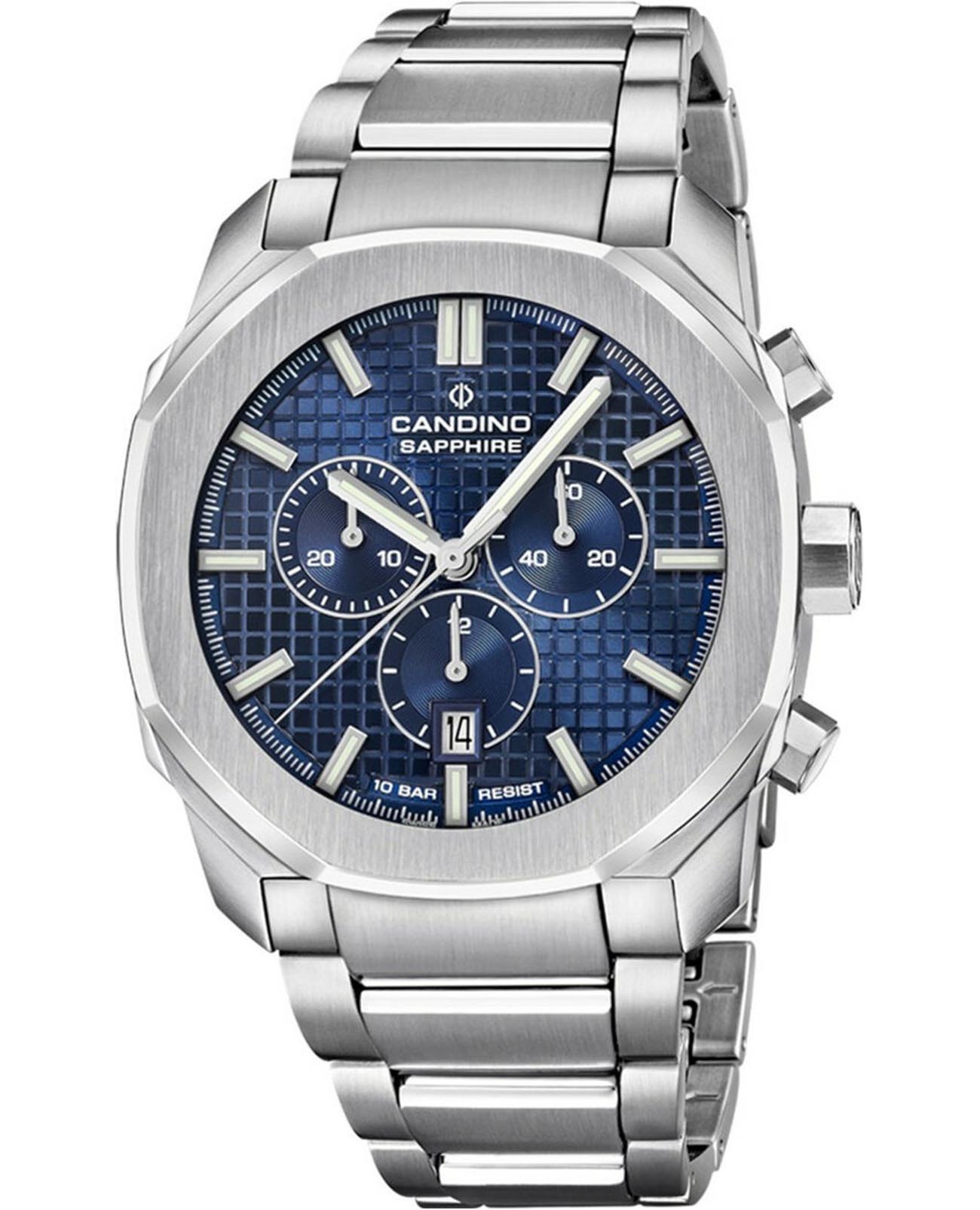 Candino Candino Chronos Carree C4746/2  C4746/2 кварцевые мужские часы синий циферблат, браслет нержавеющая сталь — вид спереди