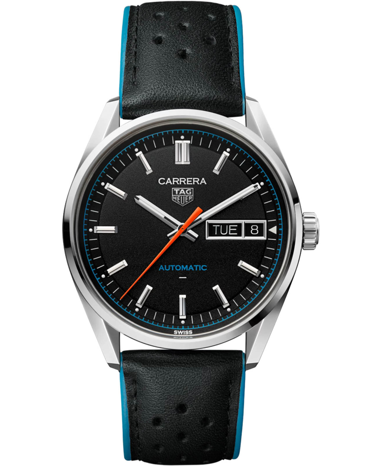 TAG Heuer TAG Heuer Carrera Day-Date WDA2110.FC6614  WDA2110.FC6614 механические мужские часы черный циферблат, браслет кожаный — вид спереди