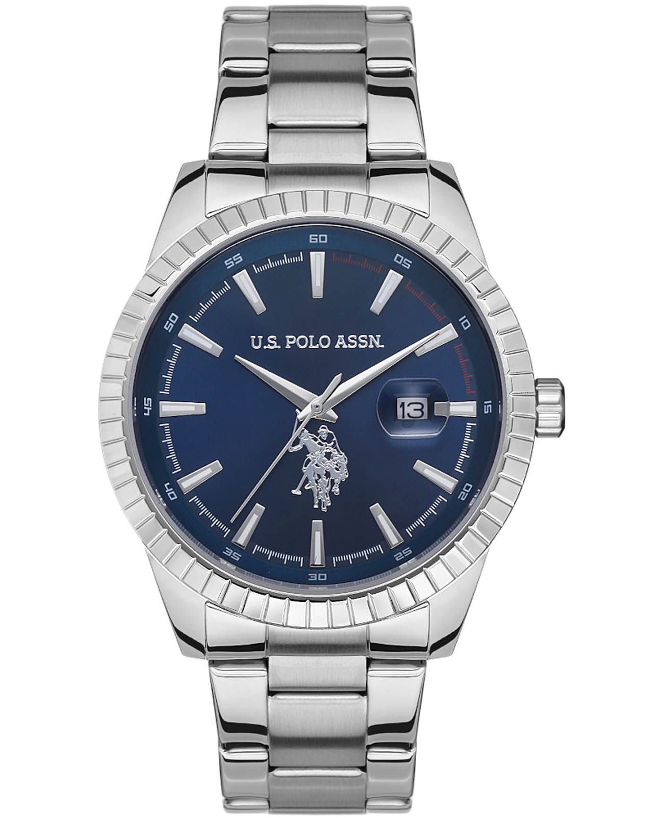 U.S. Polo Assn. U.S. Polo Assn. Fundamental USPA1042-01  USPA1042-01 кварцевые мужские часы синий циферблат, браслет нержавеющая сталь — вид спереди
