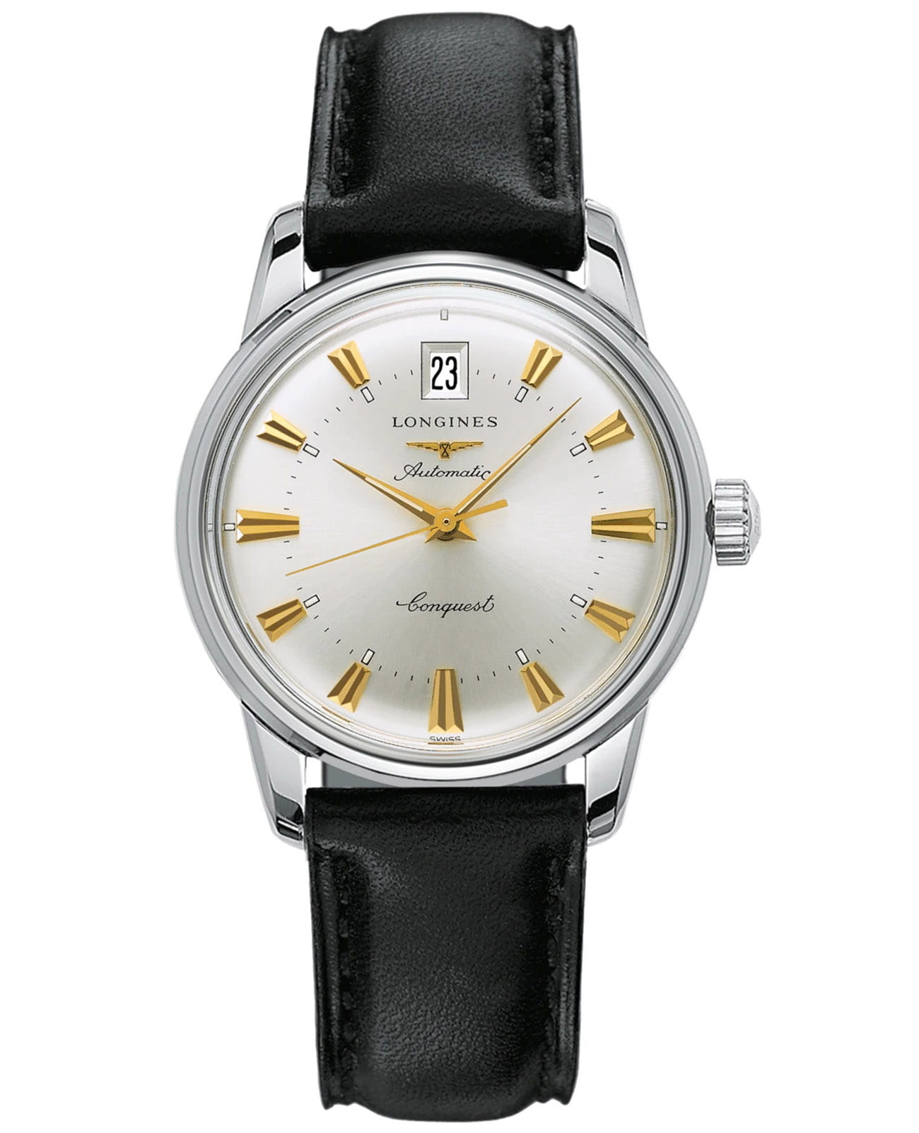 Longines Longines Heritage L1.611.4.75.2  L16114752 механические женские часы серебристый циферблат, браслет кожаный — вид спереди