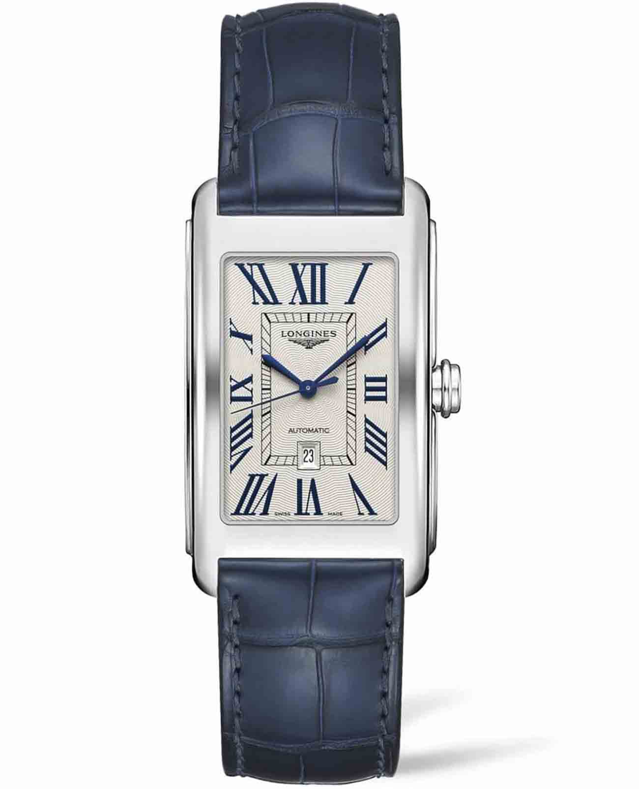 Longines Longines DolceVita L5.767.4.71.9  L57674719 механические мужские часы серебристый циферблат, браслет кожаный — вид спереди