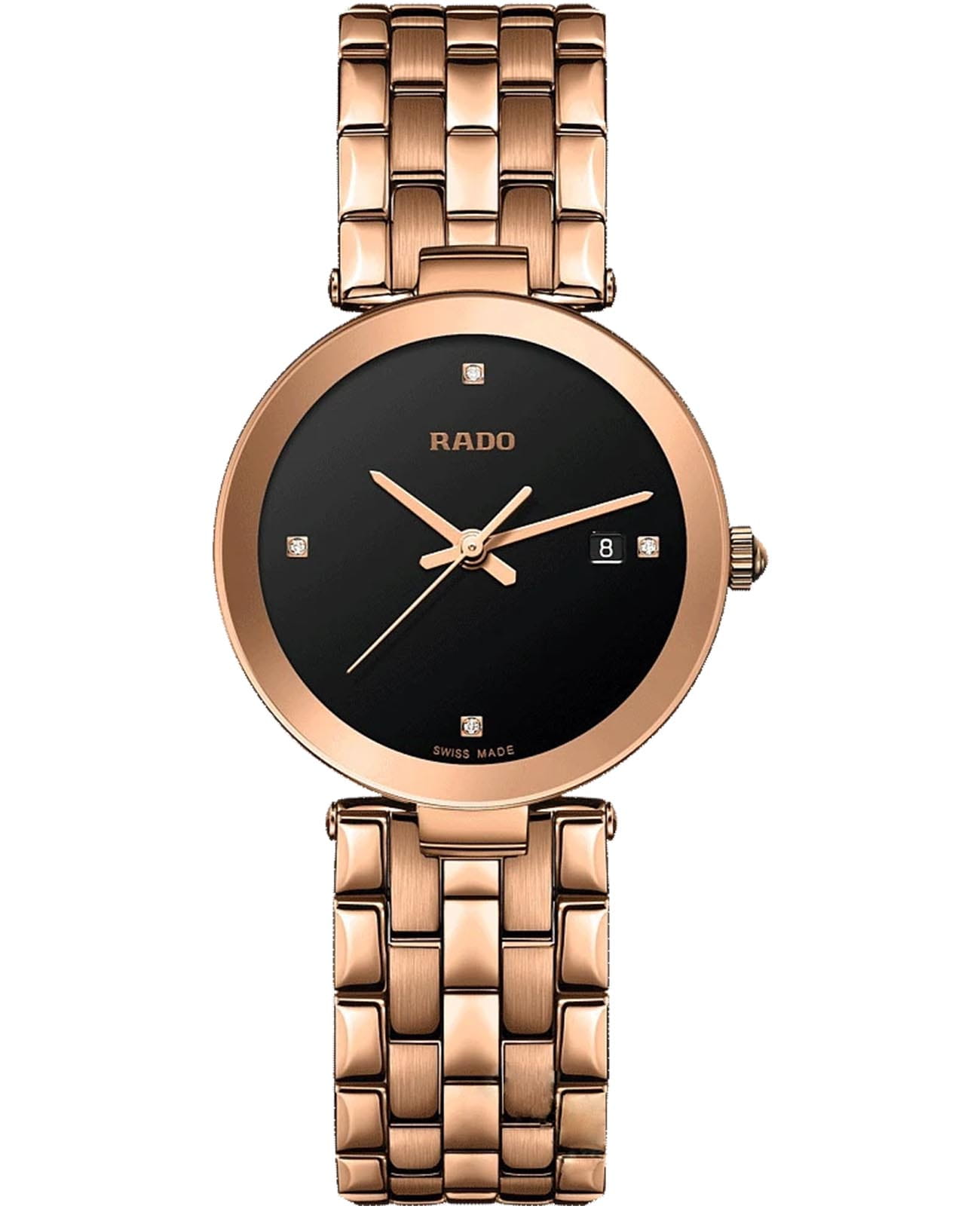 Rado Rado Florence R48893713  R48893713 кварцевые женские часы черный циферблат, браслет нержавеющая сталь с pvd-покрытием — вид спереди