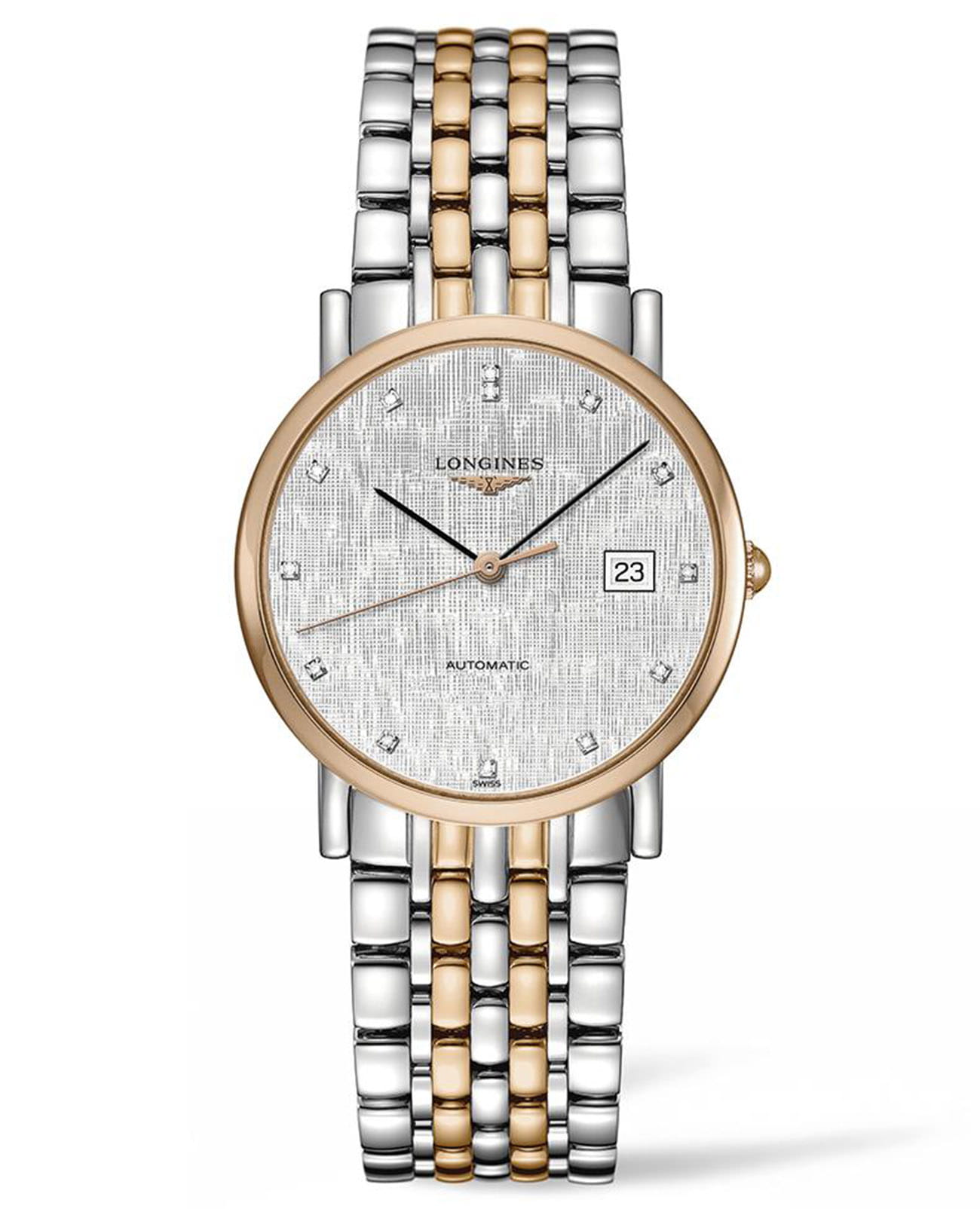 Longines Longines Elegant Collection L4.809.5.77.7  L48095777 механические женские часы серый циферблат, браслет нержавеющая сталь + золото 18к — вид спереди