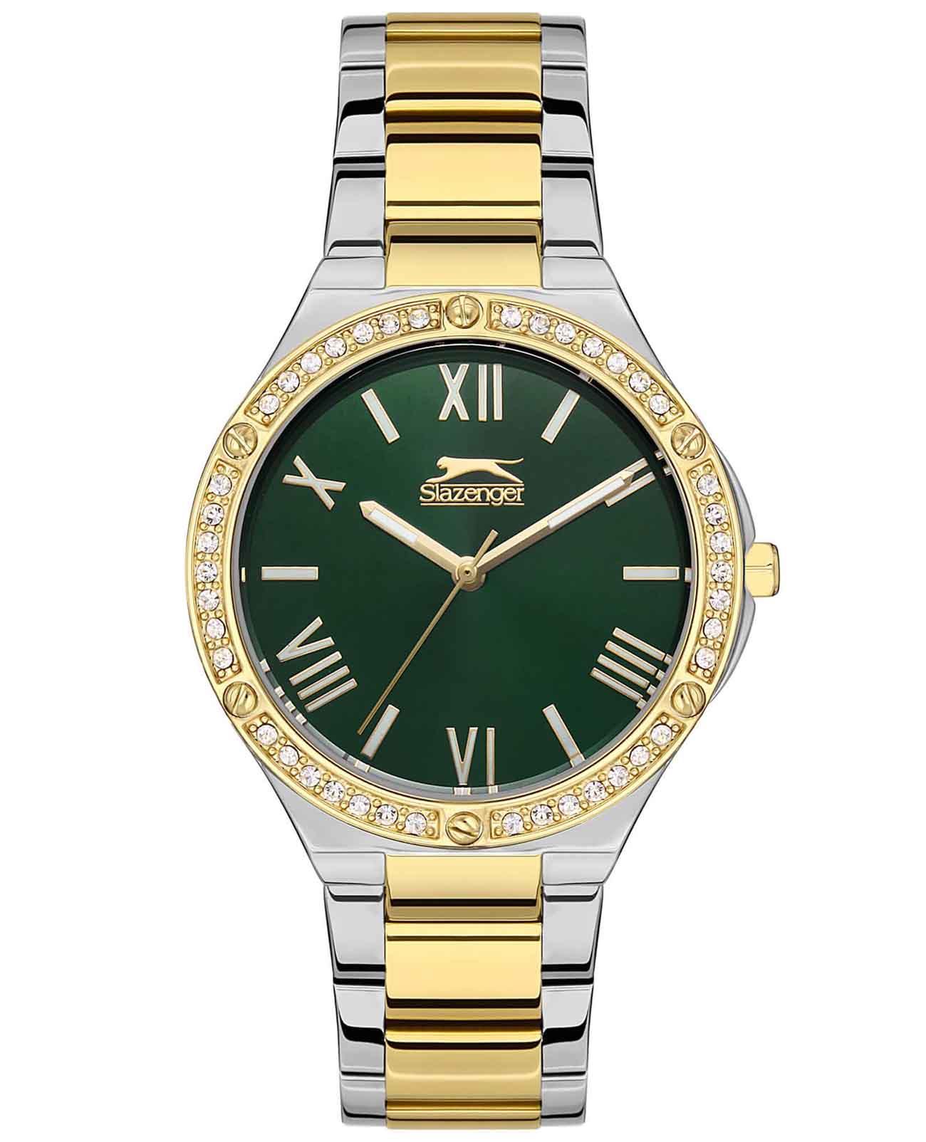 Slazenger Slazenger SL.09.2141.3.03  SL.09.2141.3.03 кварцевые женские часы зеленый циферблат, браслет суперметалл с ip покрытием — вид спереди