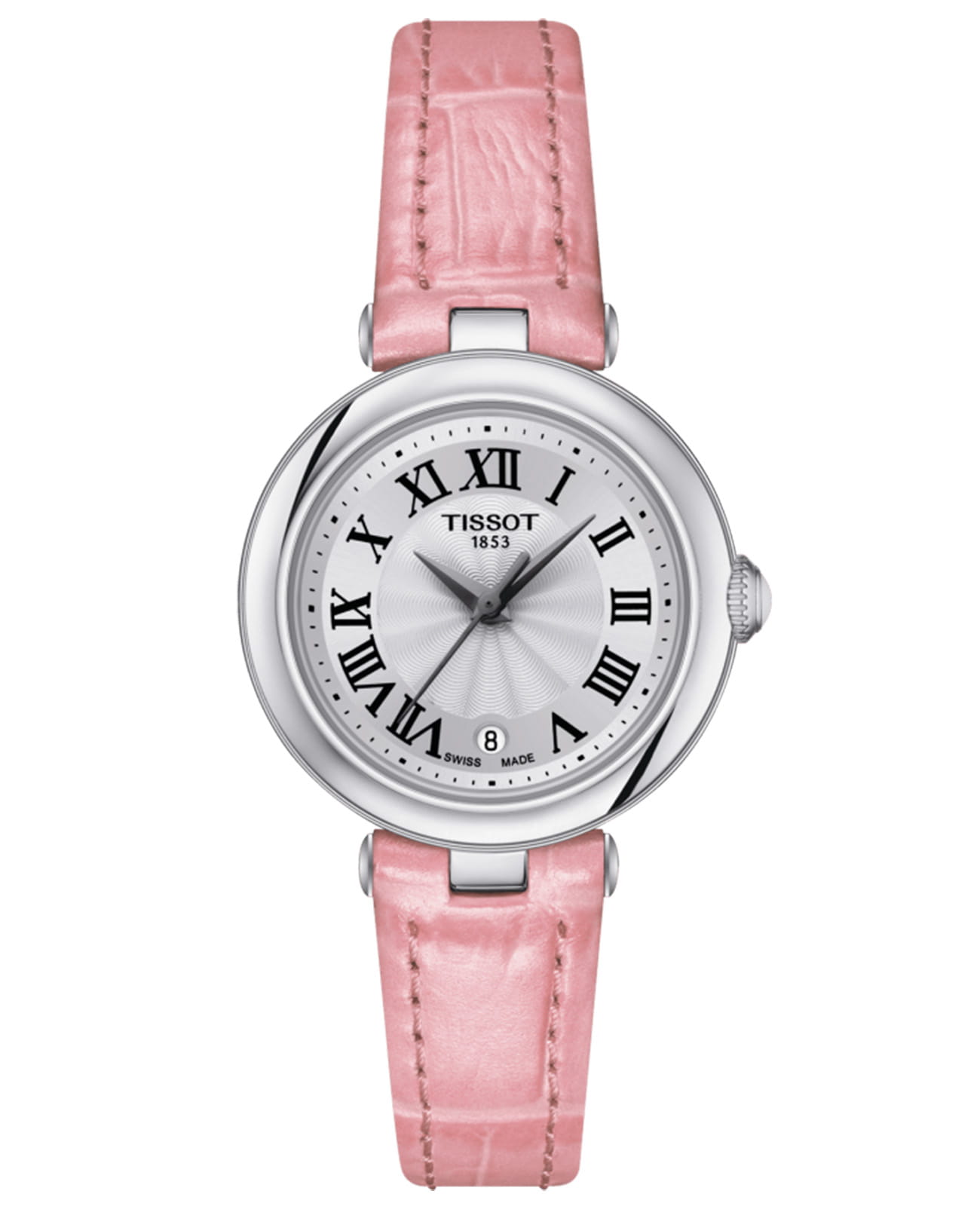 Tissot Tissot Bellissima Small Lady T126.010.16.013.01 Small T1260101601301 кварцевые женские часы серебристый циферблат, браслет кожаный — вид спереди