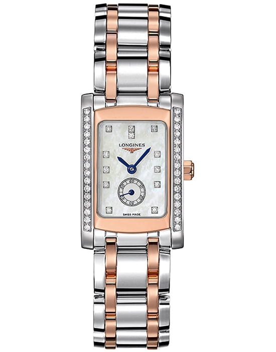Longines Longines DolceVita L5.155.5.89.7  L51555897 кварцевые женские часы перламутровый циферблат, браслет сталь + золото — вид спереди