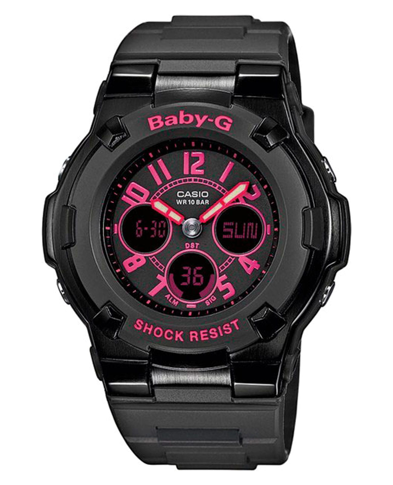 Casio Casio Baby-G BGA-117-1B1  BGA-117-1B1 кварцевые женские часы  циферблат, браслет пластик — вид спереди