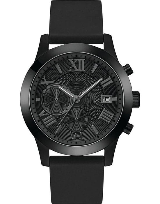 Guess GUESS W1055G1  W1055G1 кварцевые мужские часы черный циферблат, браслет силикон — вид спереди