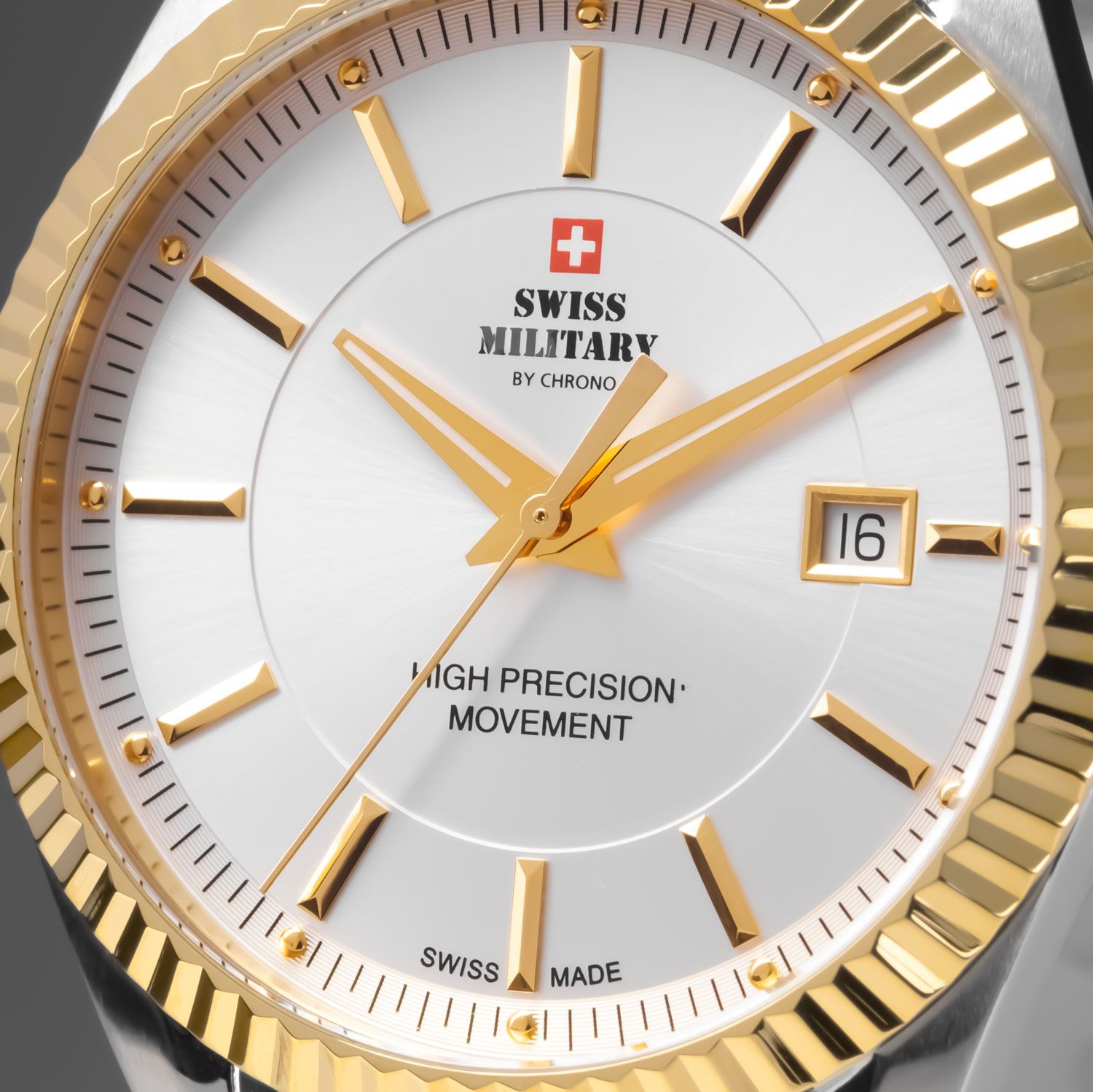 Swiss Military by Chrono Swiss Military by Chrono Сверхточные SM34065.05,  швейцария мужские часы на браслете сталь c pvd покрытием боковой вид