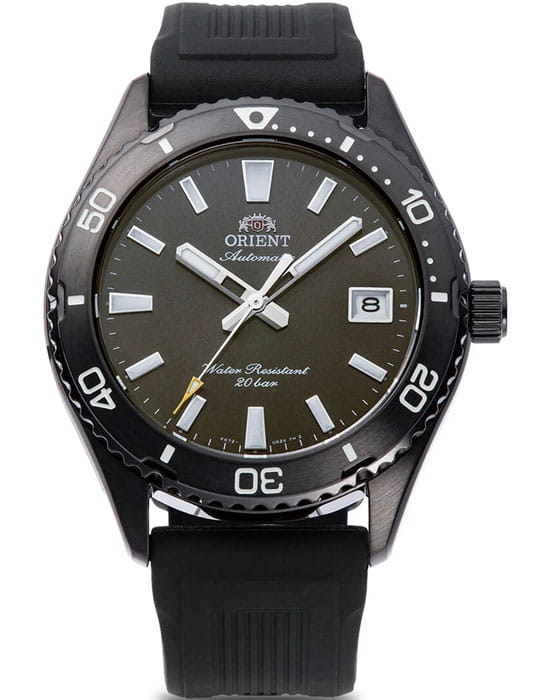 Orient Orient Diving Sport Automatic RA-AC0Q10N (RN-AC0Q10N)  RA-AC0Q10N механические мужские часы черный циферблат, браслет силикон — вид спереди