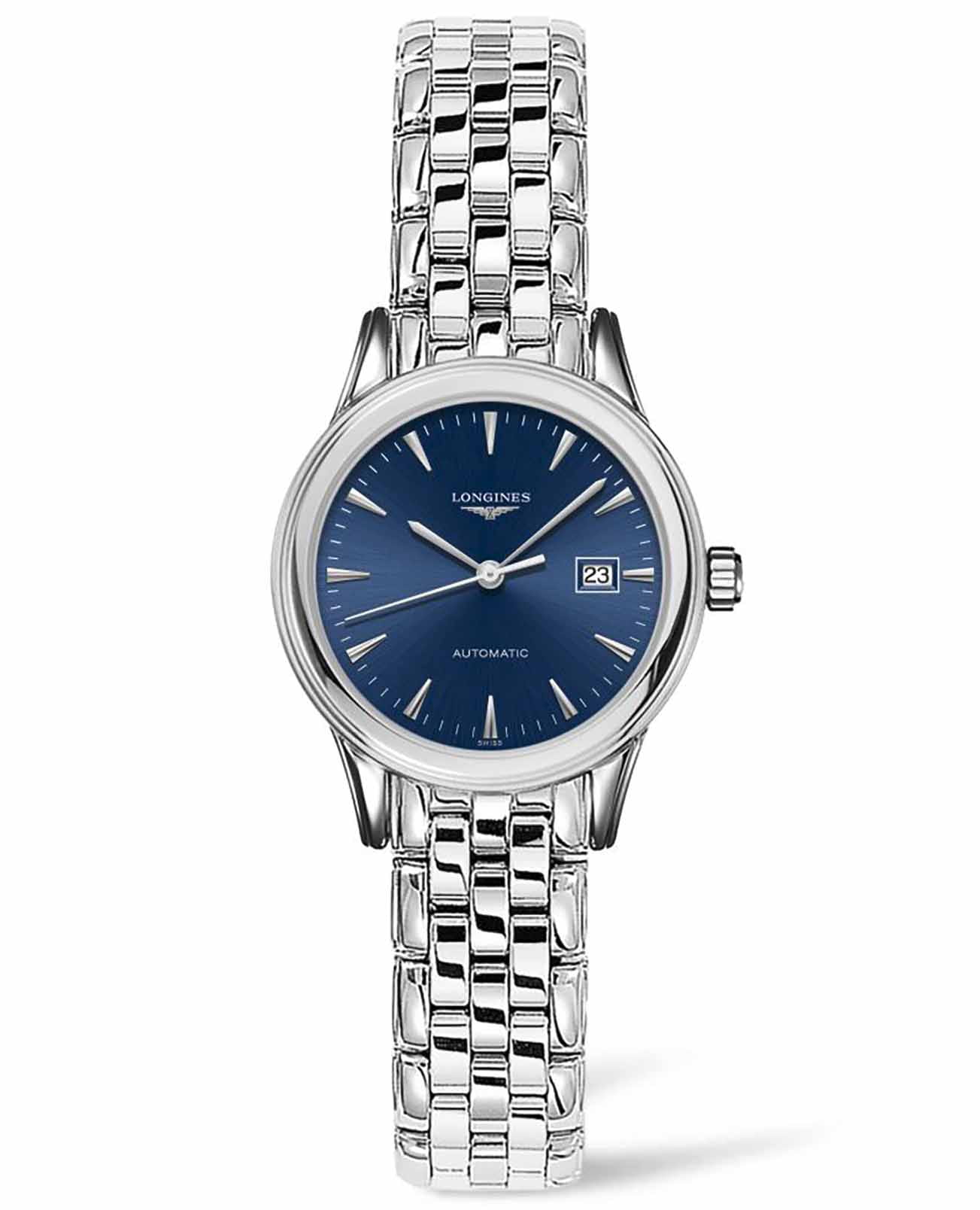 Longines Longines Flagship L4.374.4.92.6  L43744926 механические женские часы синий циферблат, браслет нержавеющая сталь — вид спереди