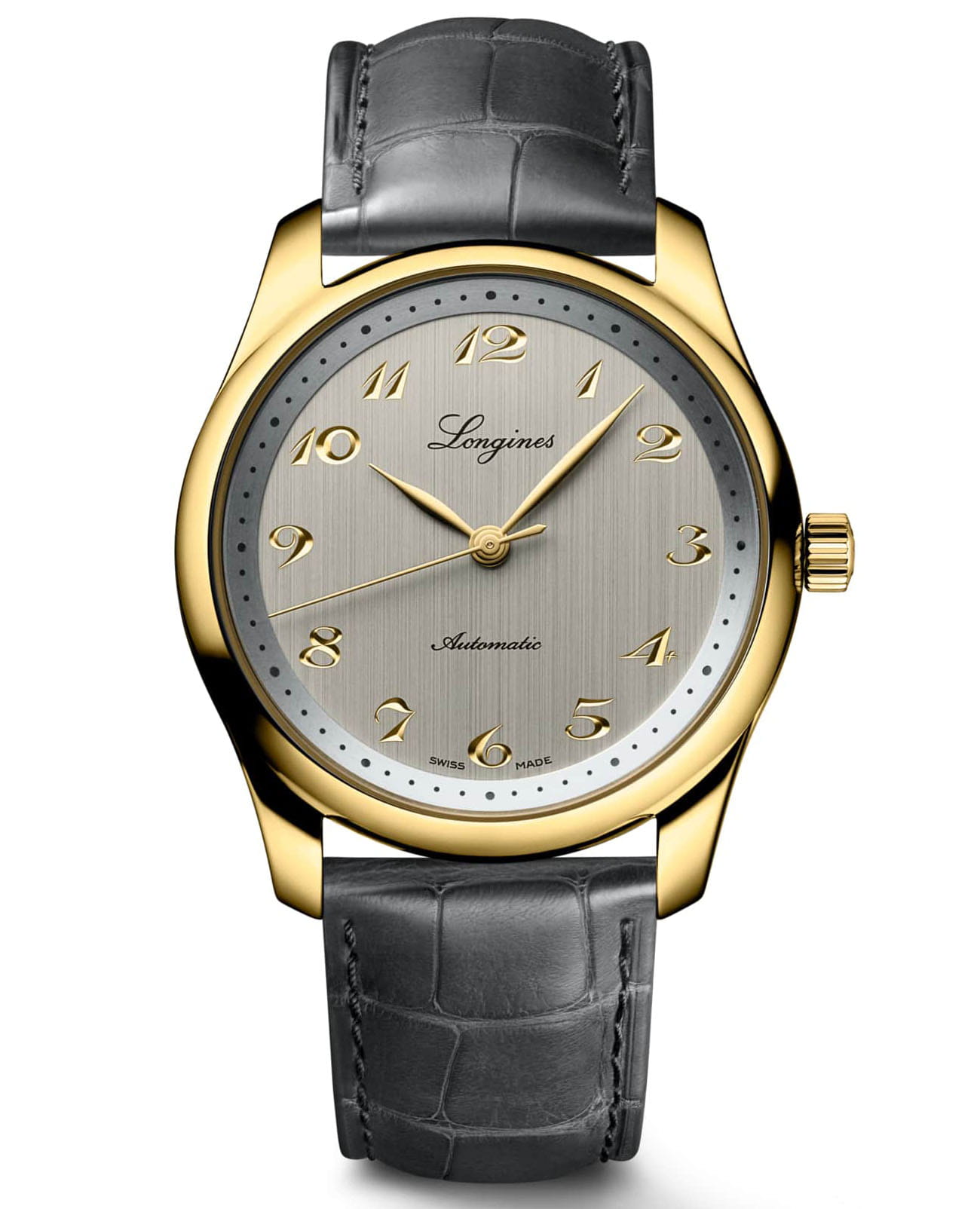 Longines Longines Master Collection 190th Anniversary L2.793.6.73.2  L27936732 механические мужские часы серый циферблат, браслет кожаный — вид спереди