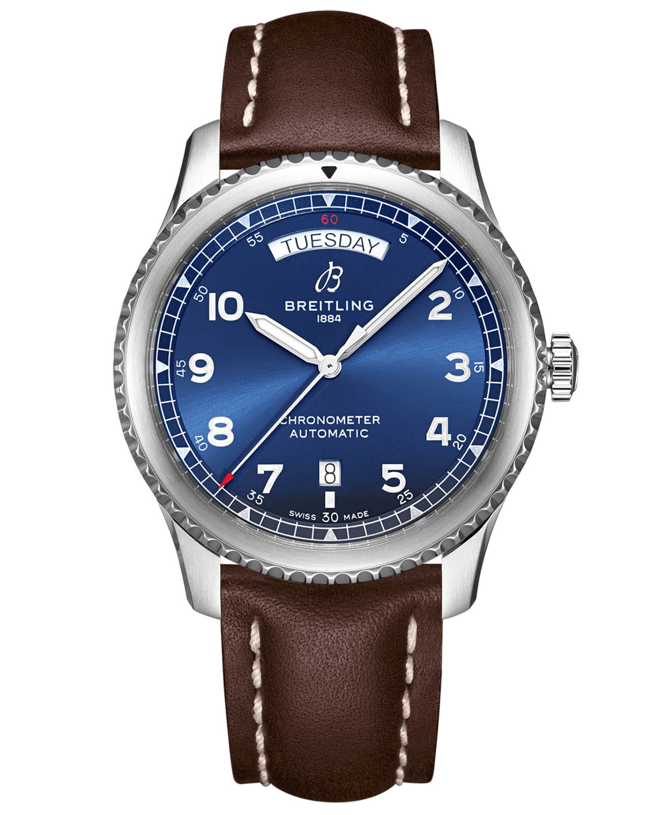 Breitling Breitling Aviator 8 Automatic Day & Date 41 A45330101C1X6  A45330101C1X6 механические мужские часы синий циферблат, браслет кожаный — вид спереди