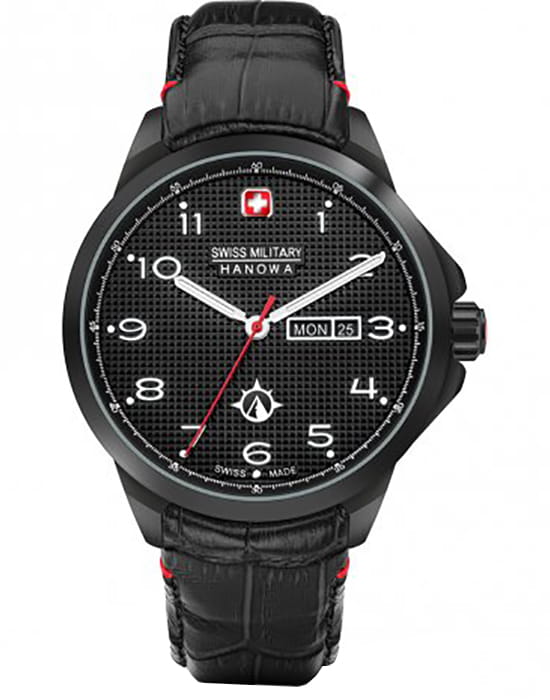 Swiss Military Hanowa Swiss Military Hanowa SMWGB2100330  SMWGB2100330 кварцевые мужские часы черный циферблат, браслет кожаный — вид спереди