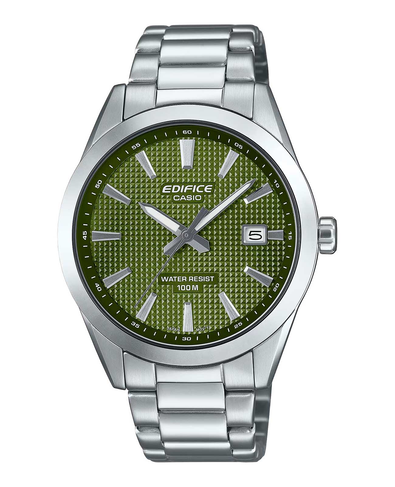 Casio Casio Edifice EFV-160D-3AV EFV EFV-160D-3AV кварцевые мужские часы зеленый циферблат, браслет нержавеющая сталь — вид спереди