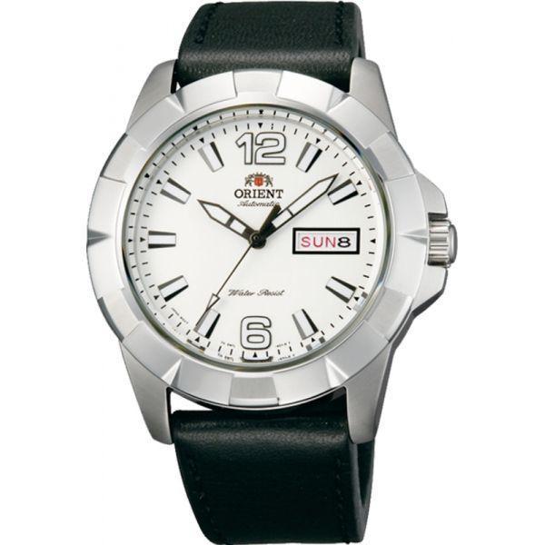 Orient Orient EM7L007W (FEM7L007W)  FEM7L007W механические мужские часы белый циферблат, браслет кожа + текстиль — вид спереди