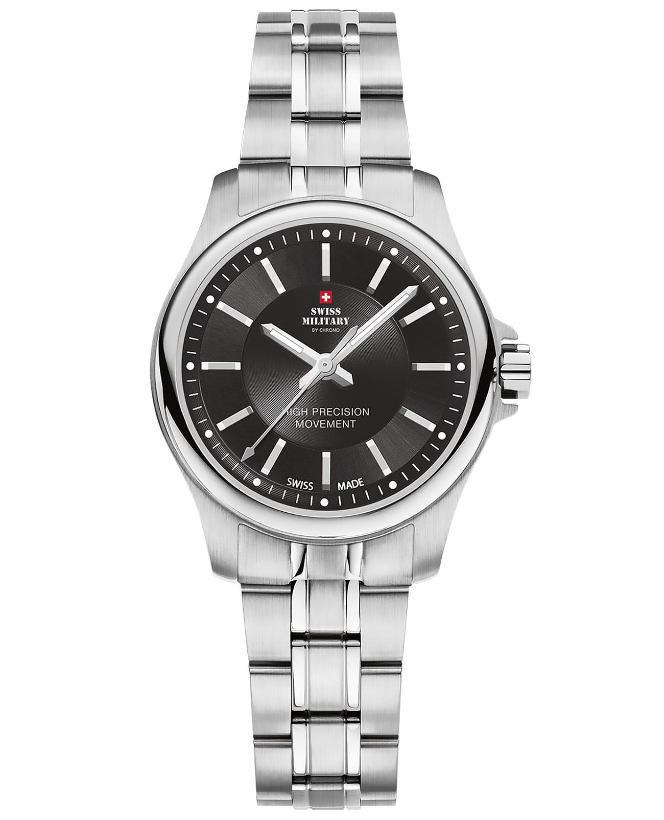Swiss Military by Chrono Swiss Military by Chrono Сверхточные SM30201.01  SM30201.01 кварцевые женские часы черный циферблат, браслет нержавеющая сталь — вид спереди