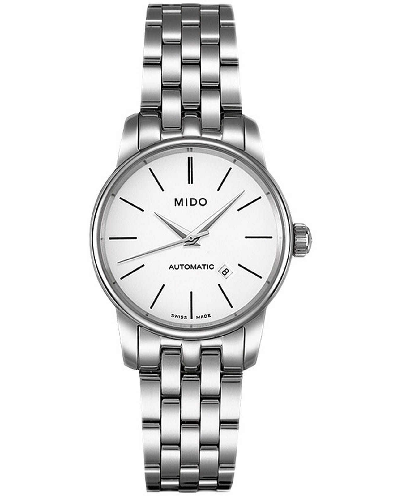 Mido Mido Baroncelli M7600.4.76.1  M76004761 механические женские часы белый циферблат, браслет нержавеющая сталь — вид спереди
