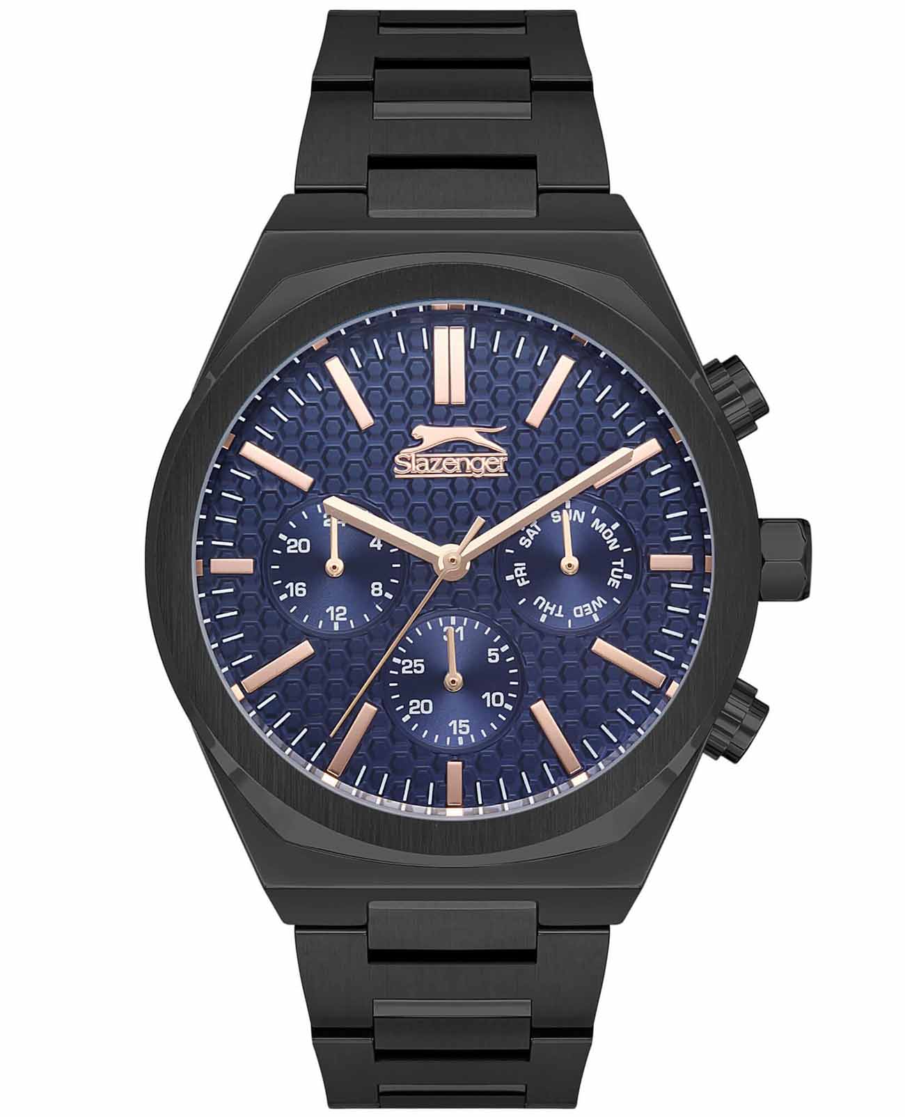 Slazenger Slazenger SL.09.2137.2.03  SL.09.2137.2.03 кварцевые мужские часы синий циферблат, браслет суперметалл с ip покрытием — вид спереди