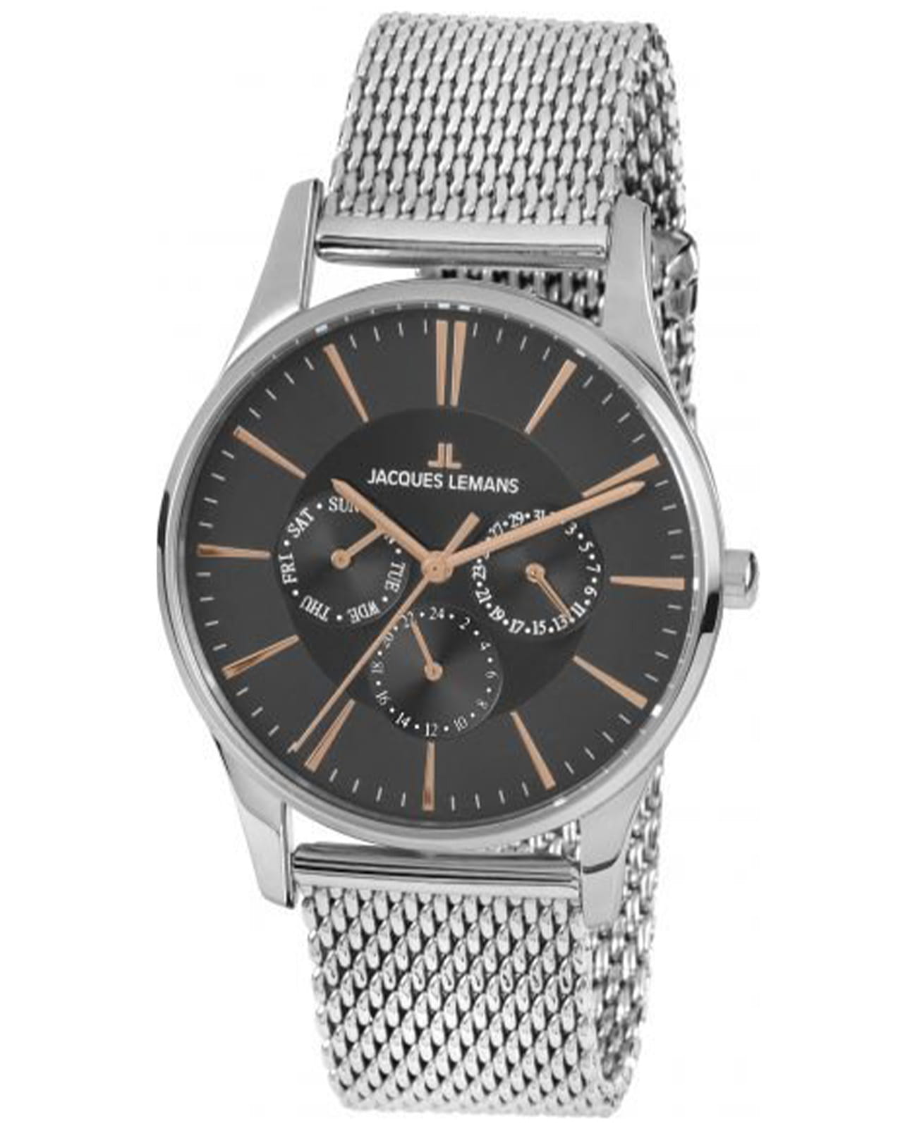 Jacques Lemans Jacques Lemans Classic 1-1951H  1-1951H кварцевые мужские часы серый циферблат, браслет нержавеющая сталь — вид спереди