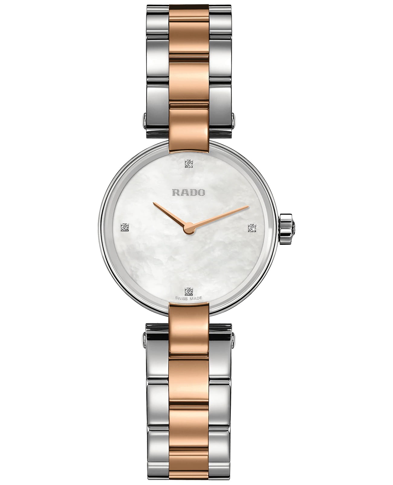 Rado Rado Coupole Diamonds R22854913  R22854913 кварцевые женские часы перламутровый циферблат, браслет сталь c pvd покрытием — вид спереди