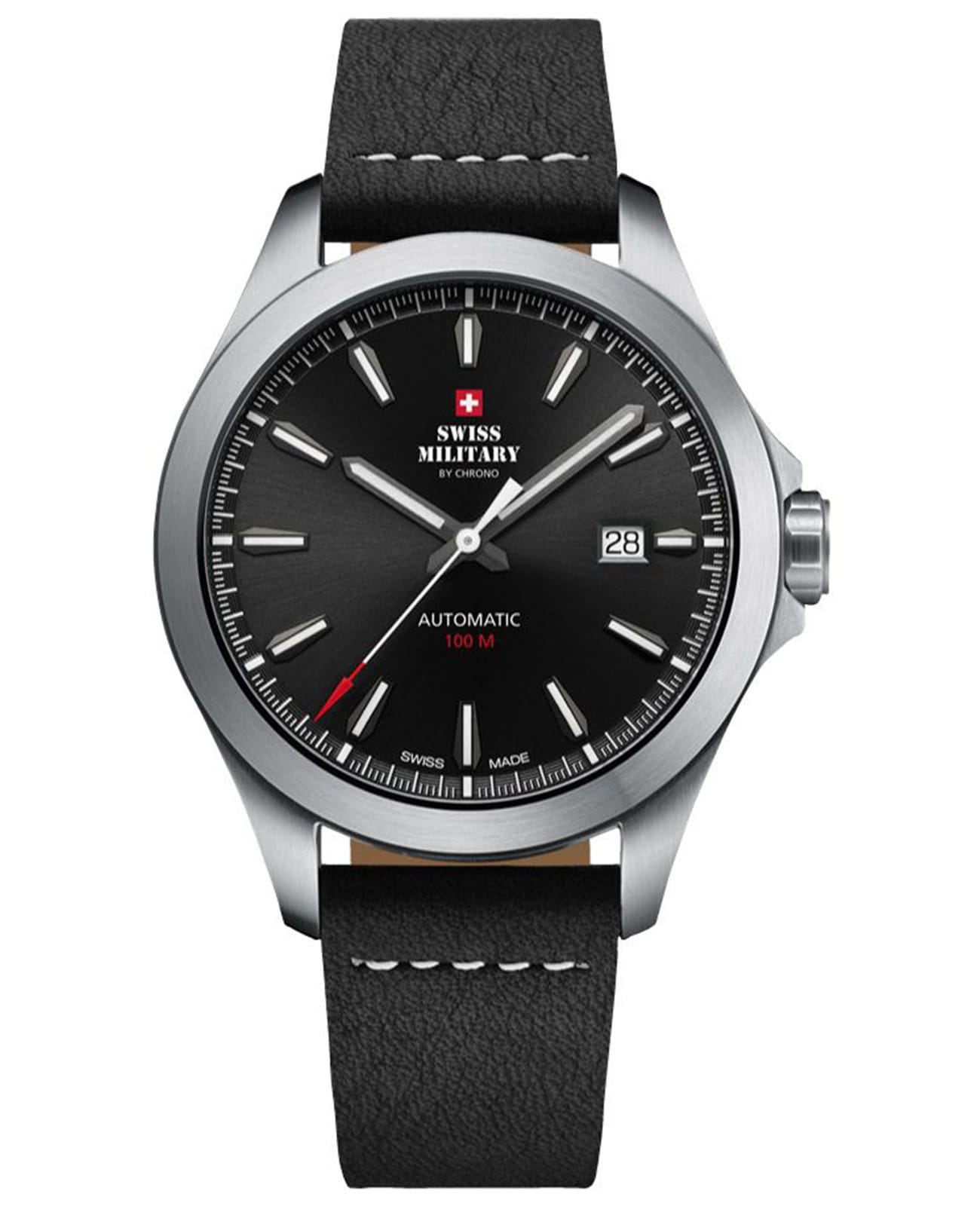 Swiss Military by Chrono Swiss Military by Chrono Automatic Collection SMA34077.07  SMA34077.07 механические мужские часы черный циферблат, браслет кожаный — вид спереди
