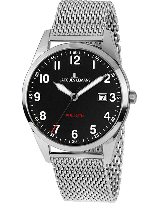 Jacques Lemans Jacques Lemans 1-2002H  1-2002H кварцевые мужские часы черный циферблат, браслет нержавеющая сталь — вид спереди