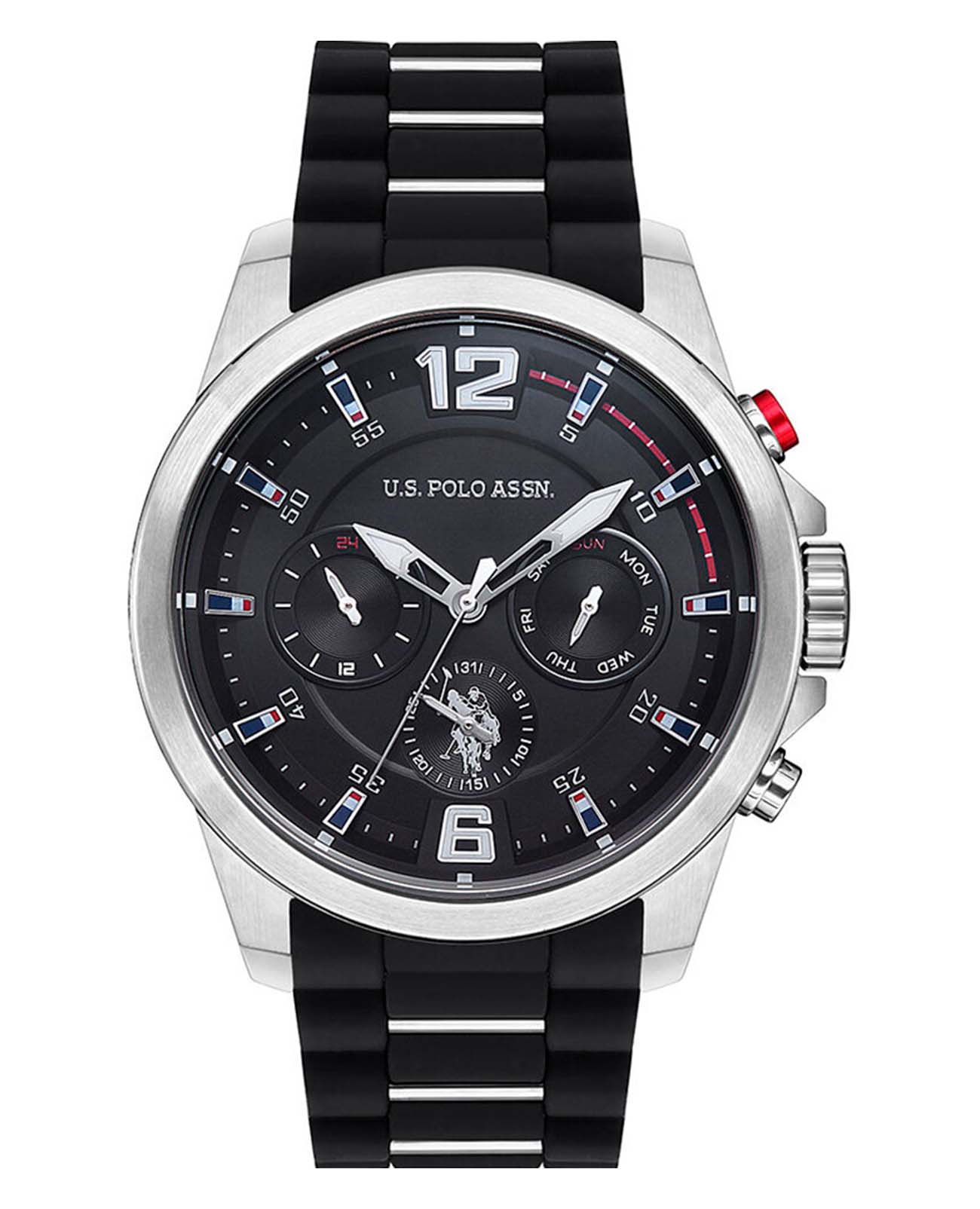 U.S. Polo Assn. U.S. Polo Assn. Crossing USPA1009-04  USPA1009-04 кварцевые мужские часы черный циферблат, браслет силикон — вид спереди