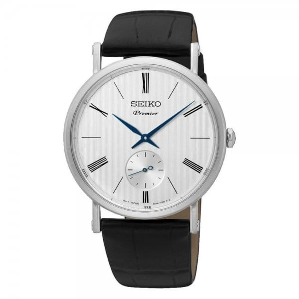 Seiko Seiko SRK035P1  SRK035P1 кварцевые мужские часы белый циферблат, браслет кожаный — вид спереди