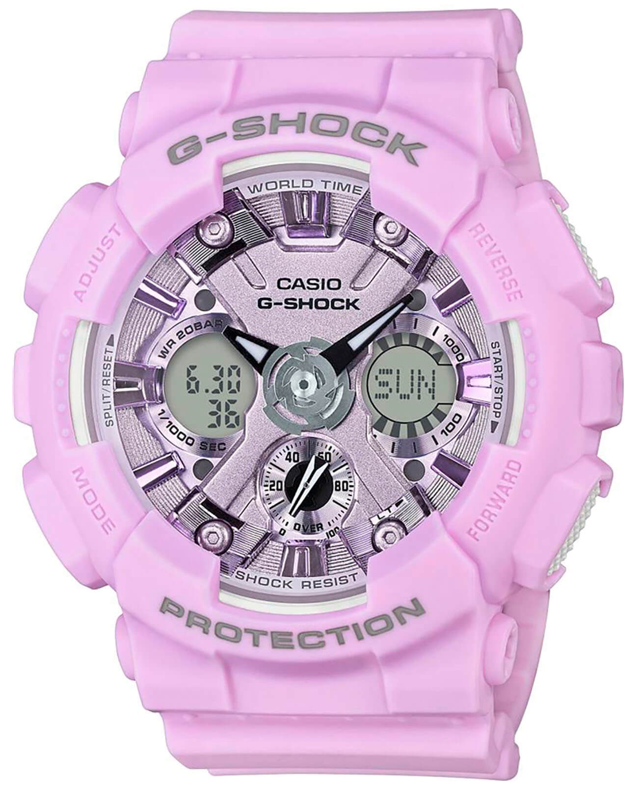 Casio Casio G-Shock GMA-S120DP-6AER  GMA-S120DP-6A электронные женские часы  циферблат, браслет пластик — вид спереди