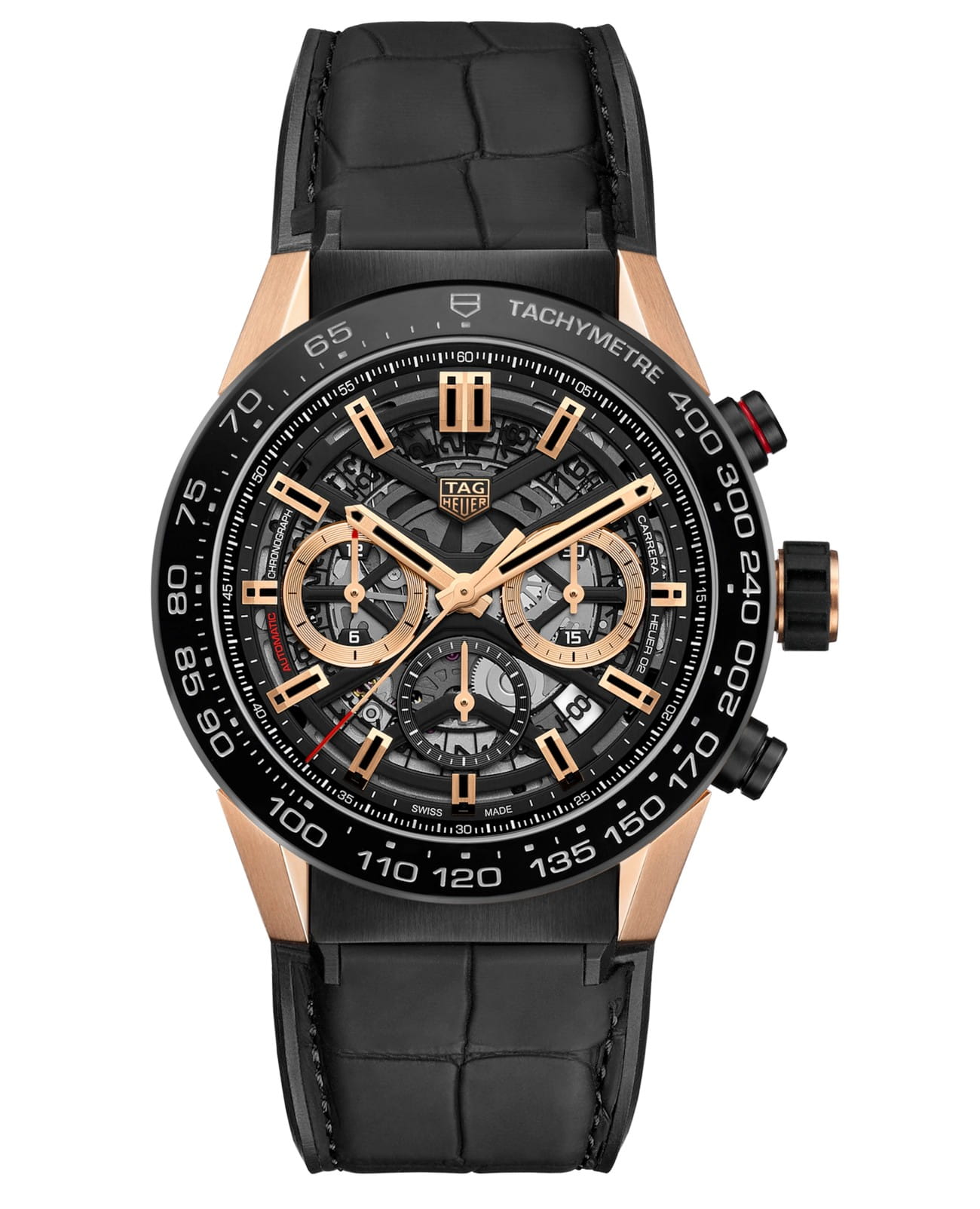 TAG Heuer TAG Heuer Carrera CBG2A50.FC6450  CBG2A50.FC6450 механические мужские часы черный циферблат, браслет кожа + каучук — вид спереди