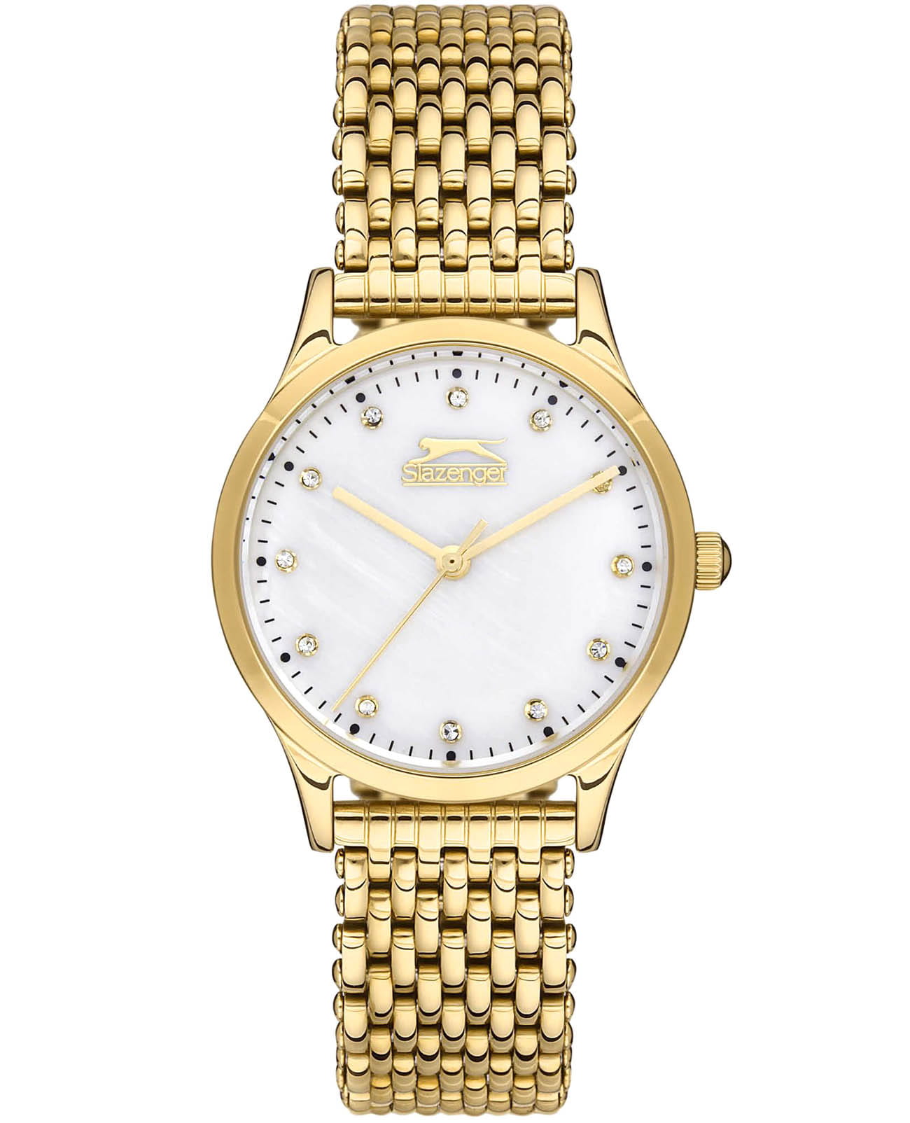 Slazenger Slazenger SL.09.6535.3.03  SL.09.6535.3.03 кварцевые женские часы белый циферблат, браслет суперметалл с ip покрытием — вид спереди