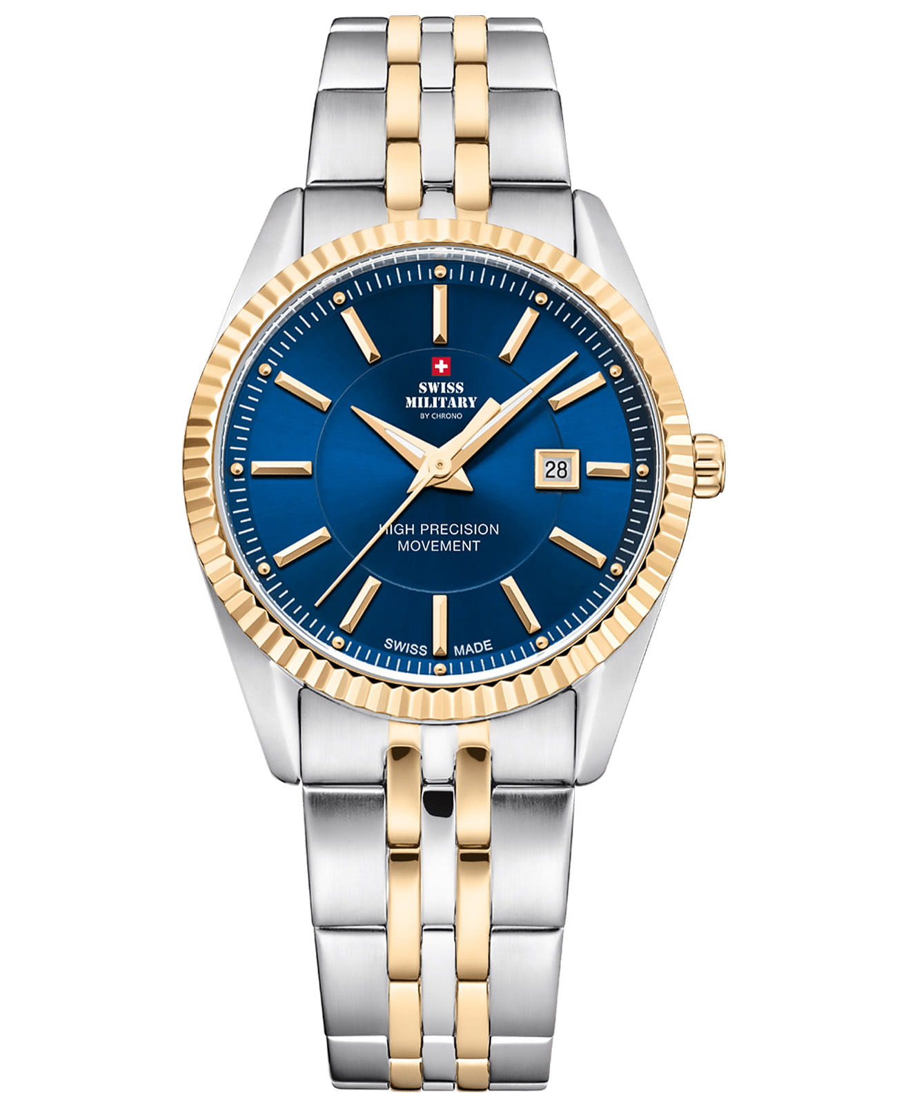 Swiss Military by Chrono Swiss Military by Chrono Сверхточные SM34066.09  SM34066.09 кварцевые женские часы синий циферблат, браслет нержавеющая сталь с pvd-покрытием — вид спереди