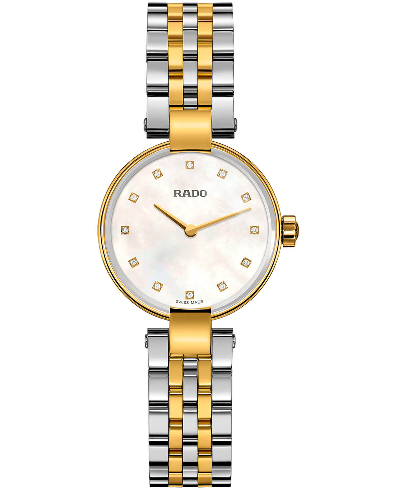 Rado Rado Coupole Diamonds R22887929  R22887929 кварцевые женские часы перламутровый циферблат, браслет сталь c pvd покрытием — вид спереди
