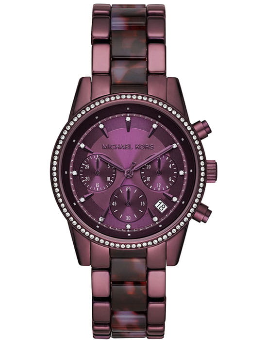Michael Kors Michael Kors Runway Slim MK6720  MK6720 кварцевые женские часы фиолетовый циферблат, браслет сталь с ip покрытием — вид спереди