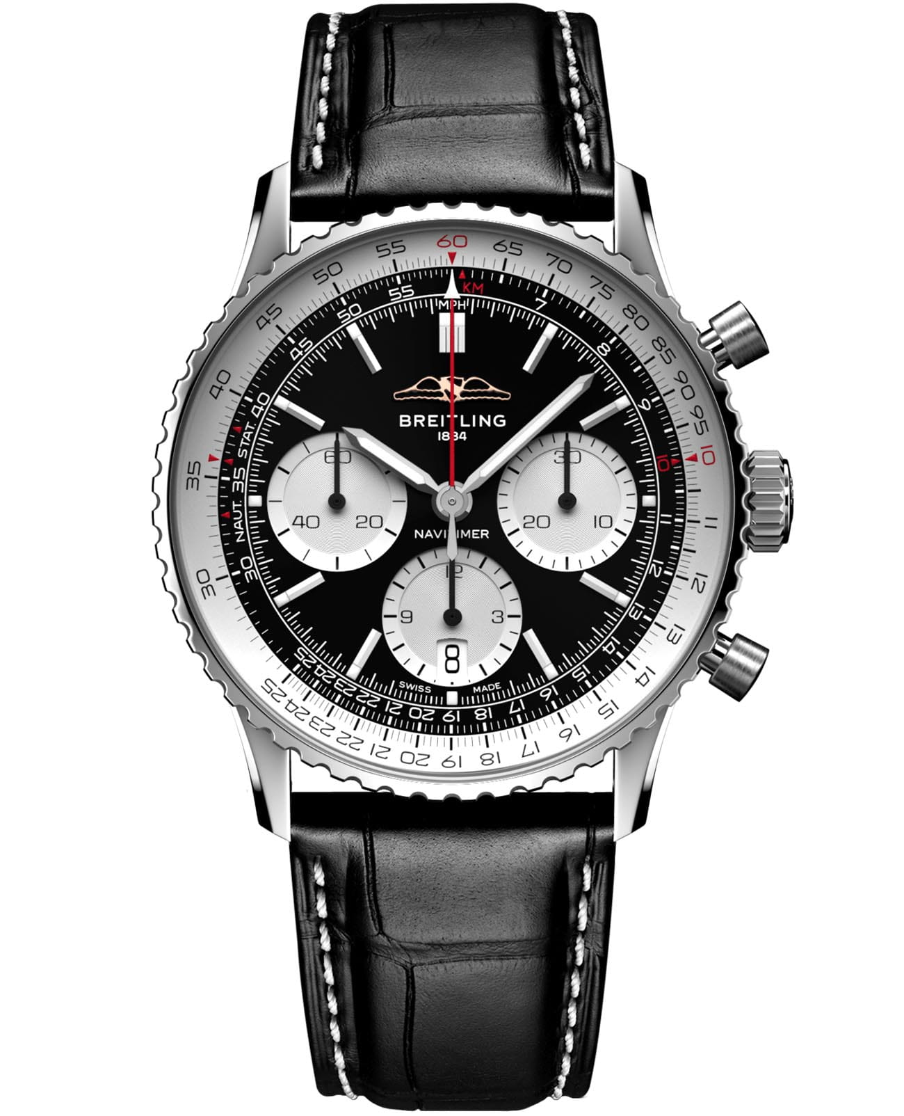 Breitling Breitling Navitimer B01 Chronograph 41 AB0139211B1P1  AB0139211B1P1 механические мужские часы черный циферблат, браслет кожаный — вид спереди